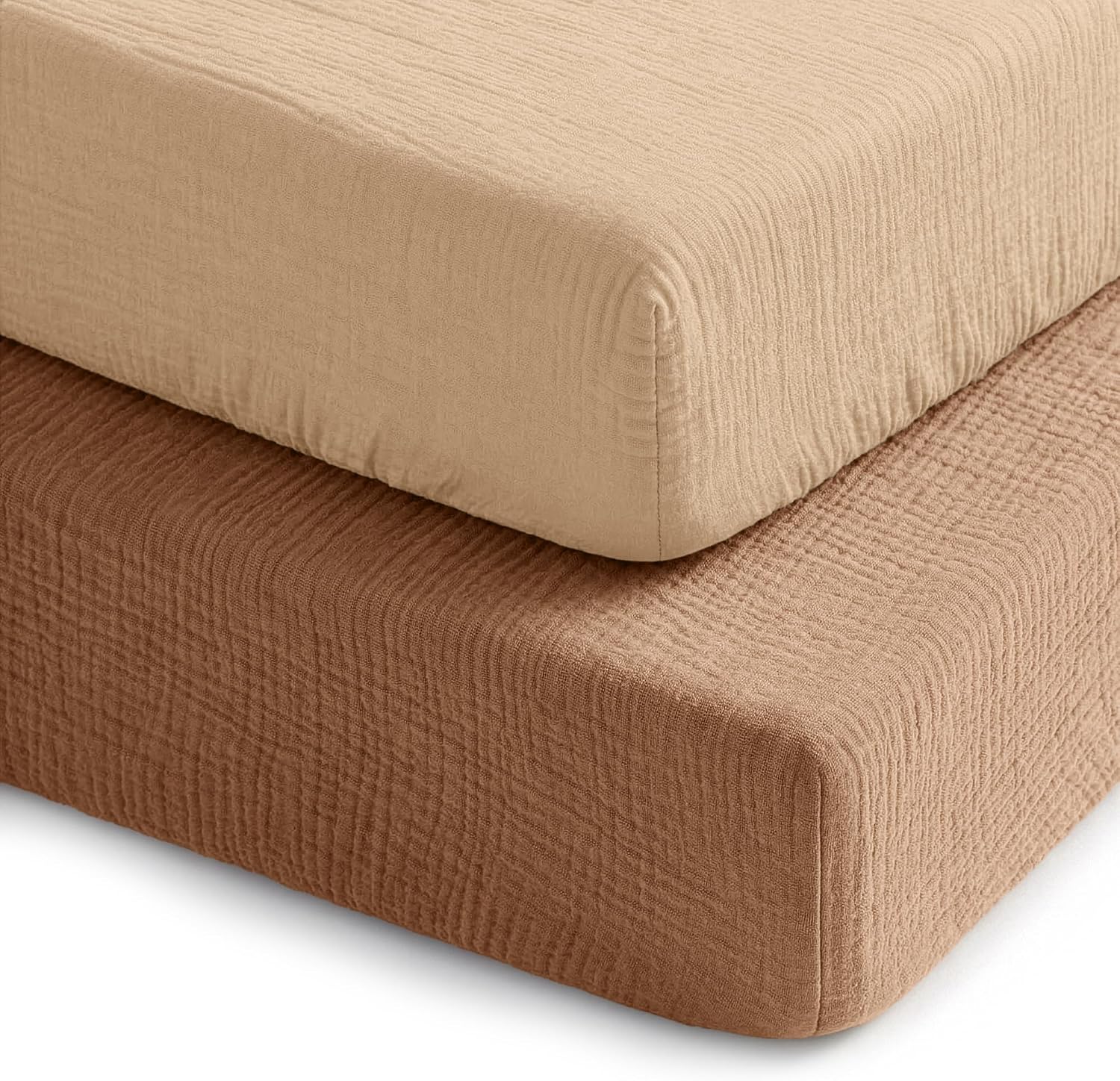 Detalle de Comfy Cubs Crib Sheets Muslin Cotton Fitted Crib Sheets, 2-Pack, Cedar & Cream