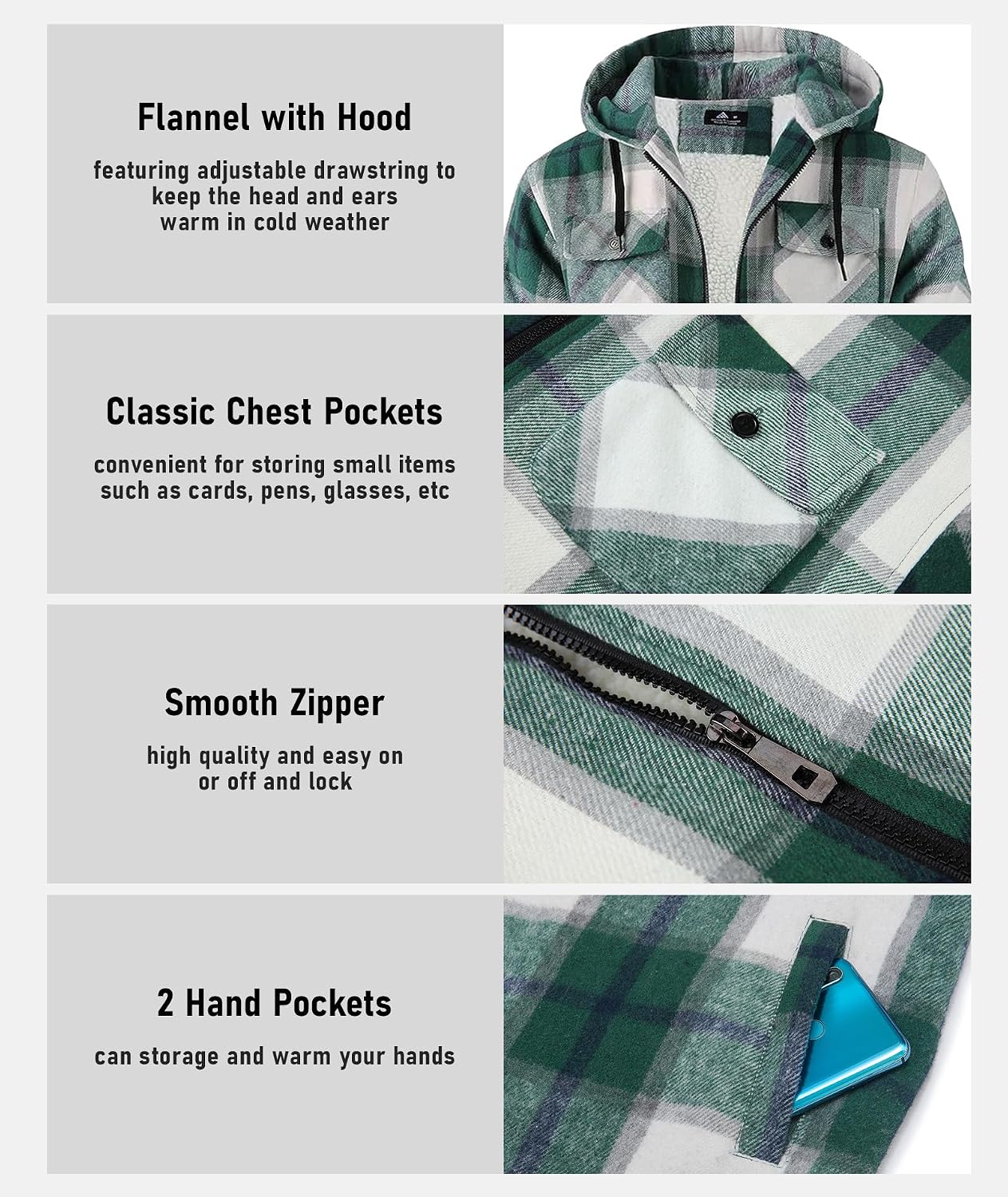 Detalle 1 de GEEK LIGHTING Men's Flannel Jacket Sherpa Lining
