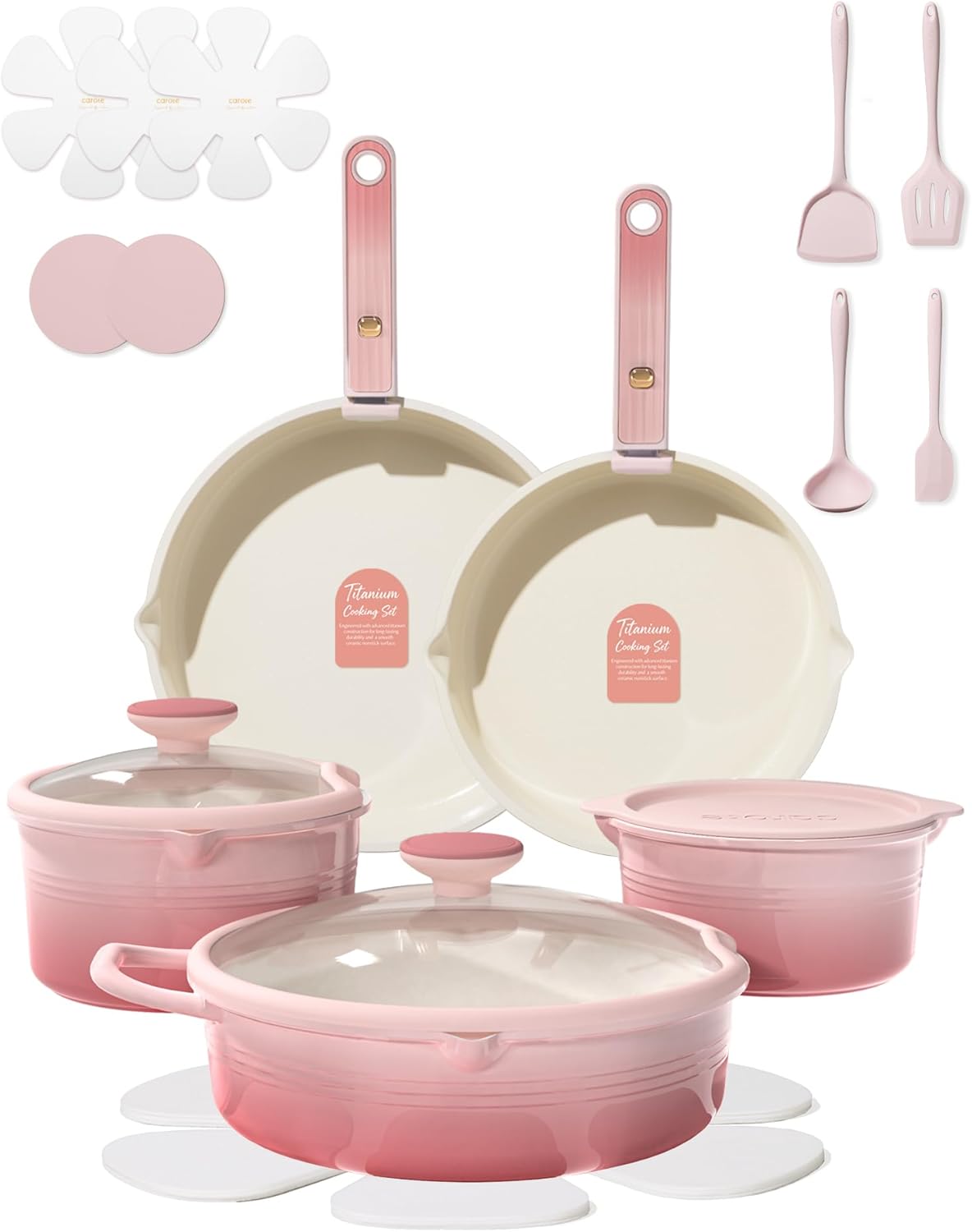 Detalle de CAROTE 20Pcs Titanium Cookware Set: Nonstick, Detachable Handles, Induction Safe