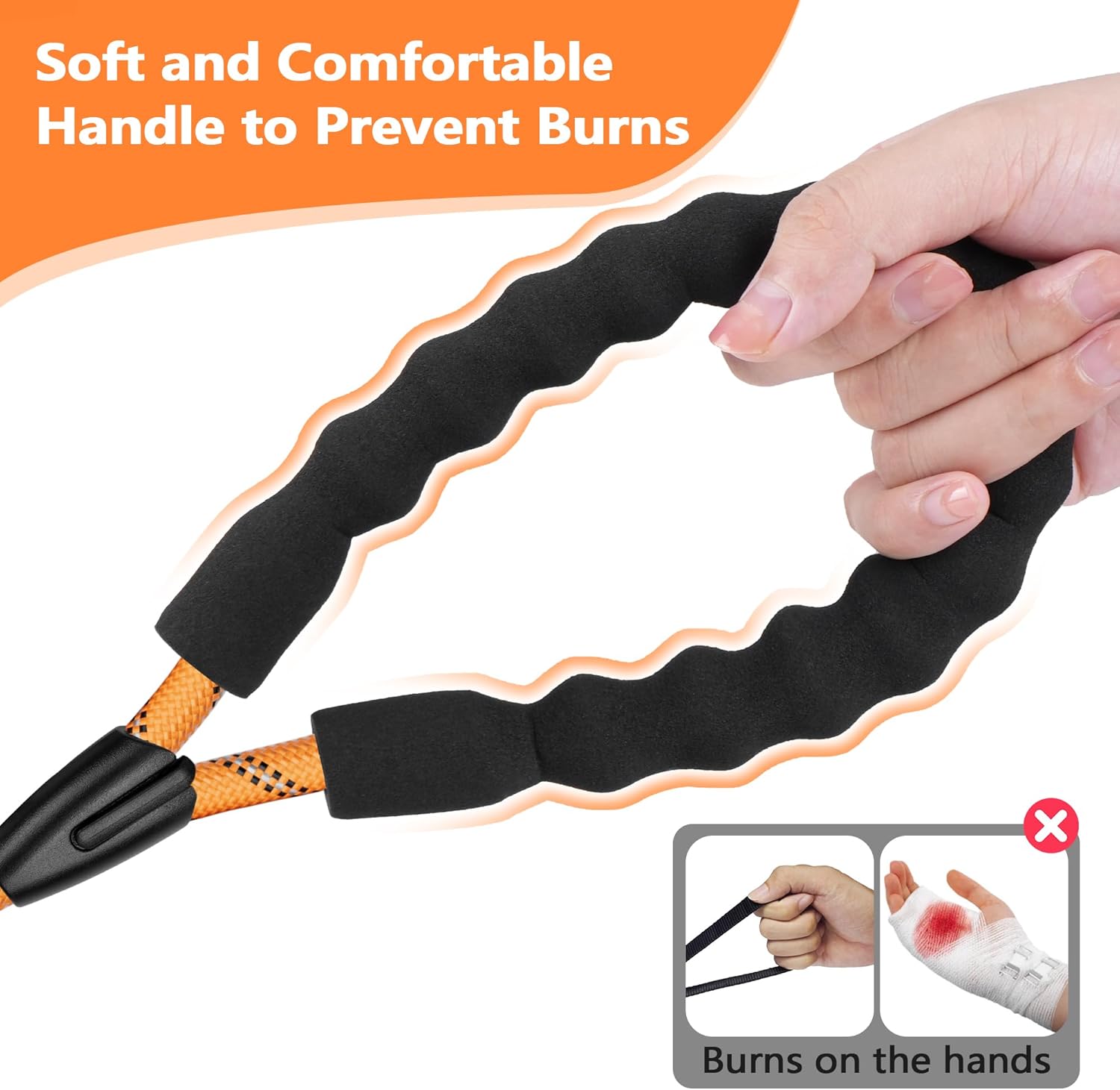Detalle de X XBEN 15m/49ft training lead for dogs with soft padded handle and reflective rope leash (black)