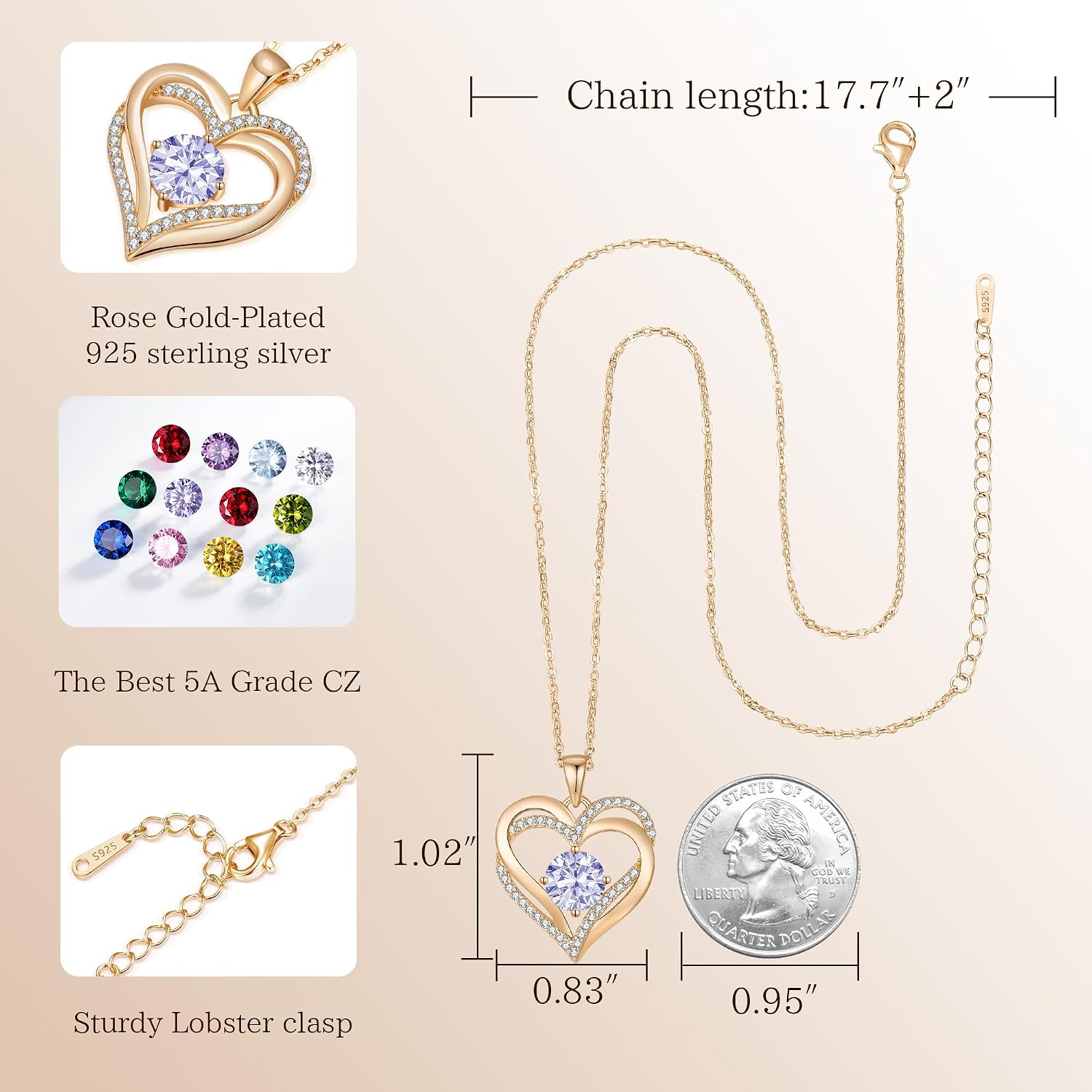 Detalle 2 de LOUISA SECRET Birthstone Necklace, 925 Sterling Silver