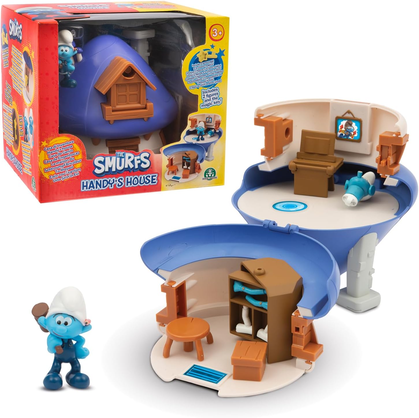 The Smurfs Les Schtroumpfs – Maison magique et figurine Bricoleur (5,5 cm) avec accessoires