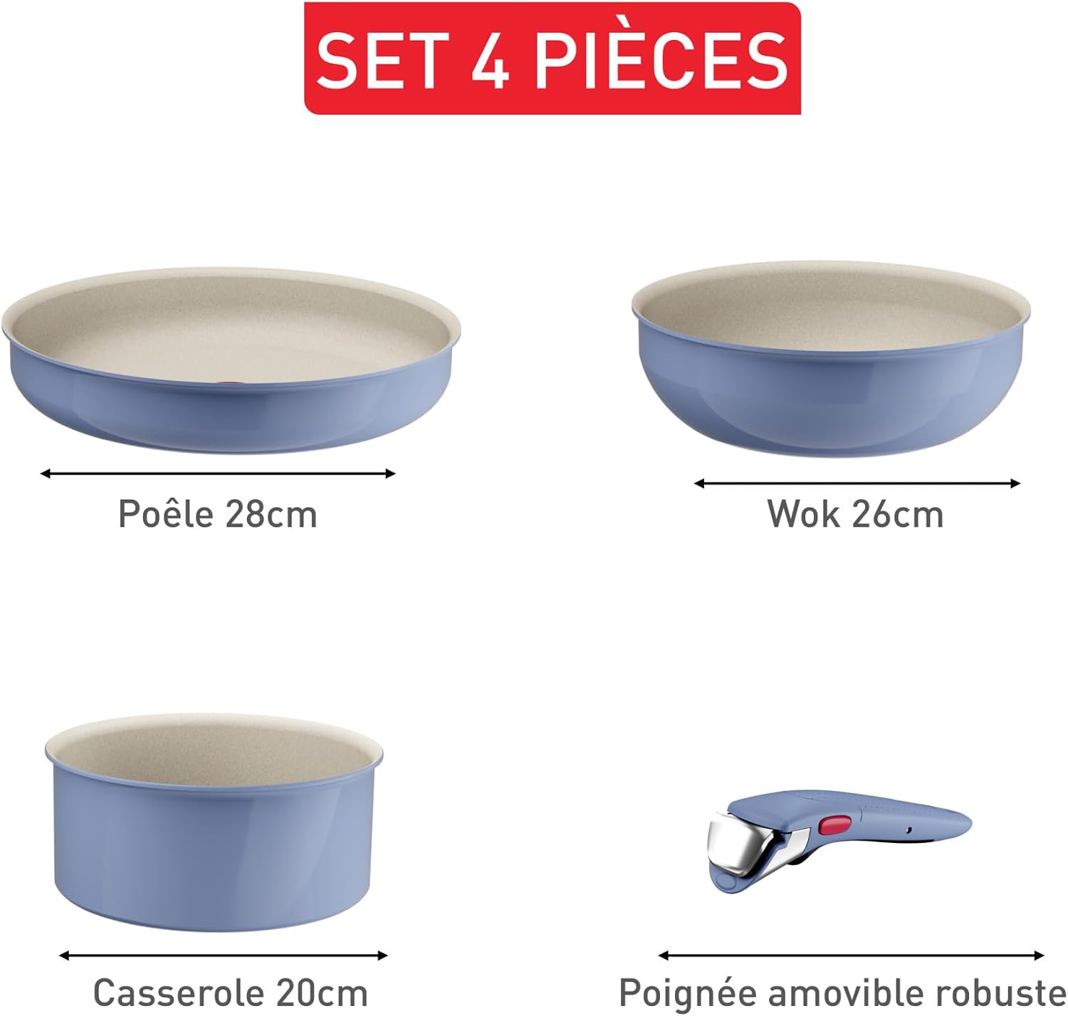 Detalle de Tefal Ingenio Serenity L8294S04 pannenset met antiaanbaklaag, blauw