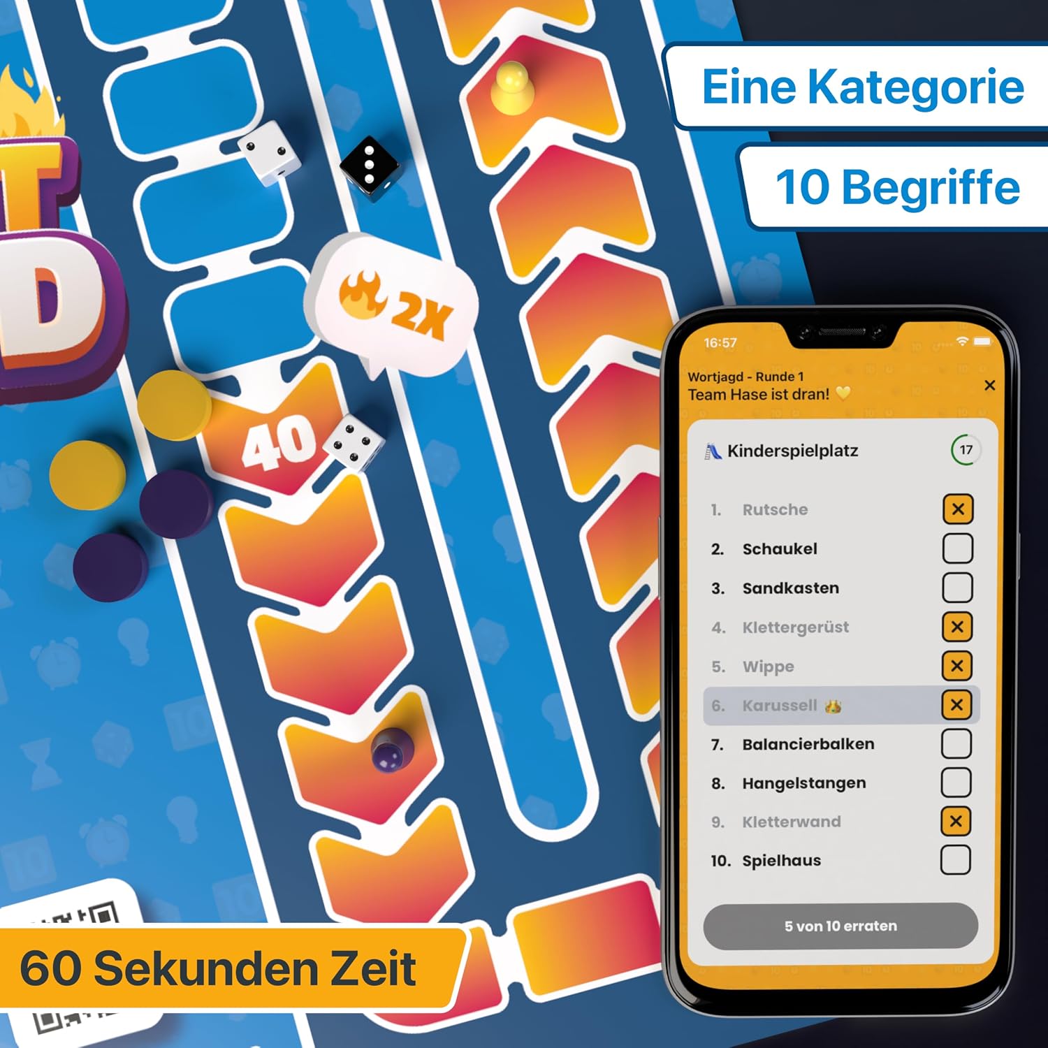Detalle de Wortjagd – Jage die Top 10: Allgemeinwissen-Quiz für 2–12 Spieler