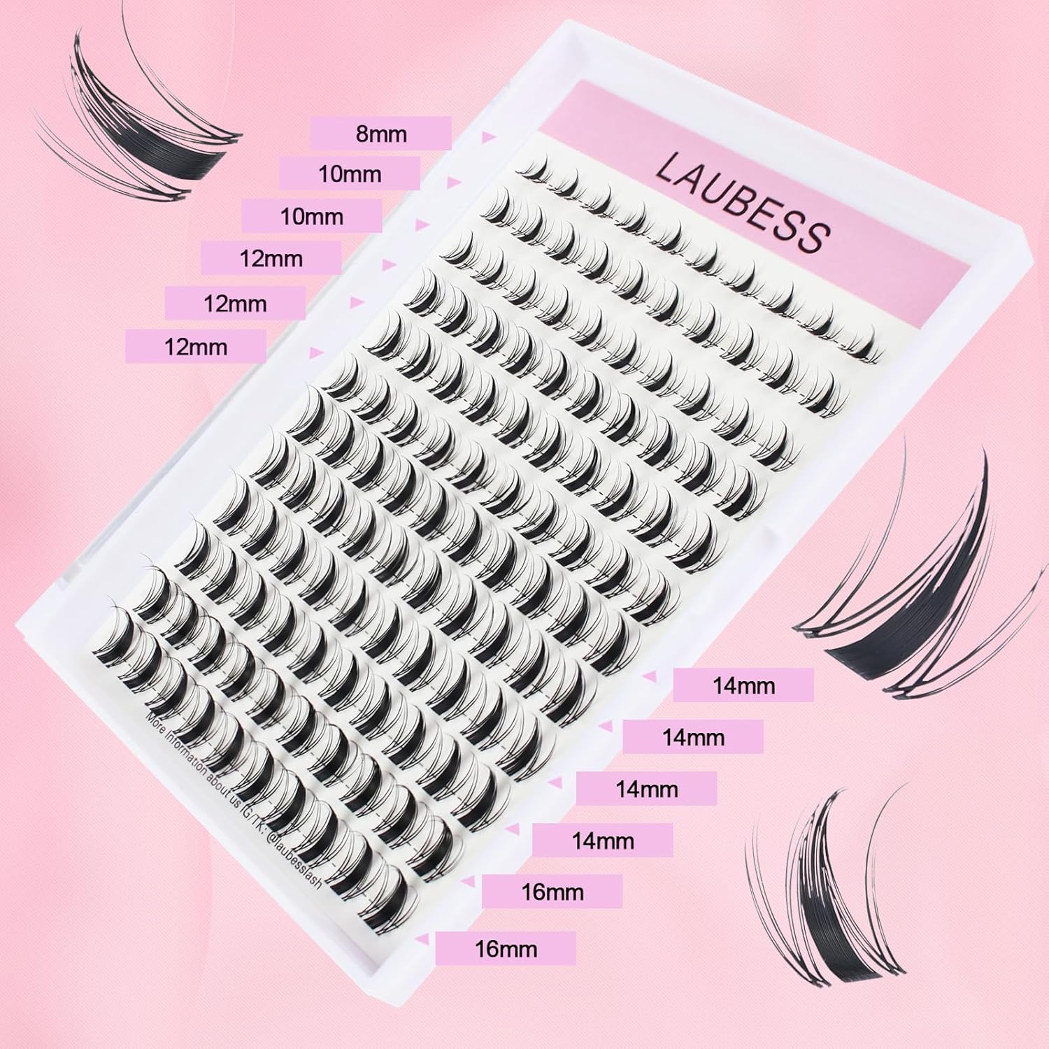 Detalle de LAUBESS Lash Extension Set Cluster Lashes – 0.07D Mix8-16 mit Kleber und Pinzette