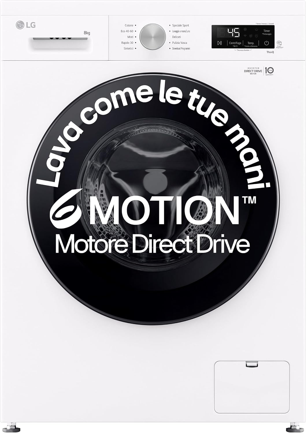 Detalle de LG F4NX1008NWK Lavatrice 8 kg a Carica Frontale – Wi‑Fi, 6 Motion Direct Drive e Steam Allergy Care
