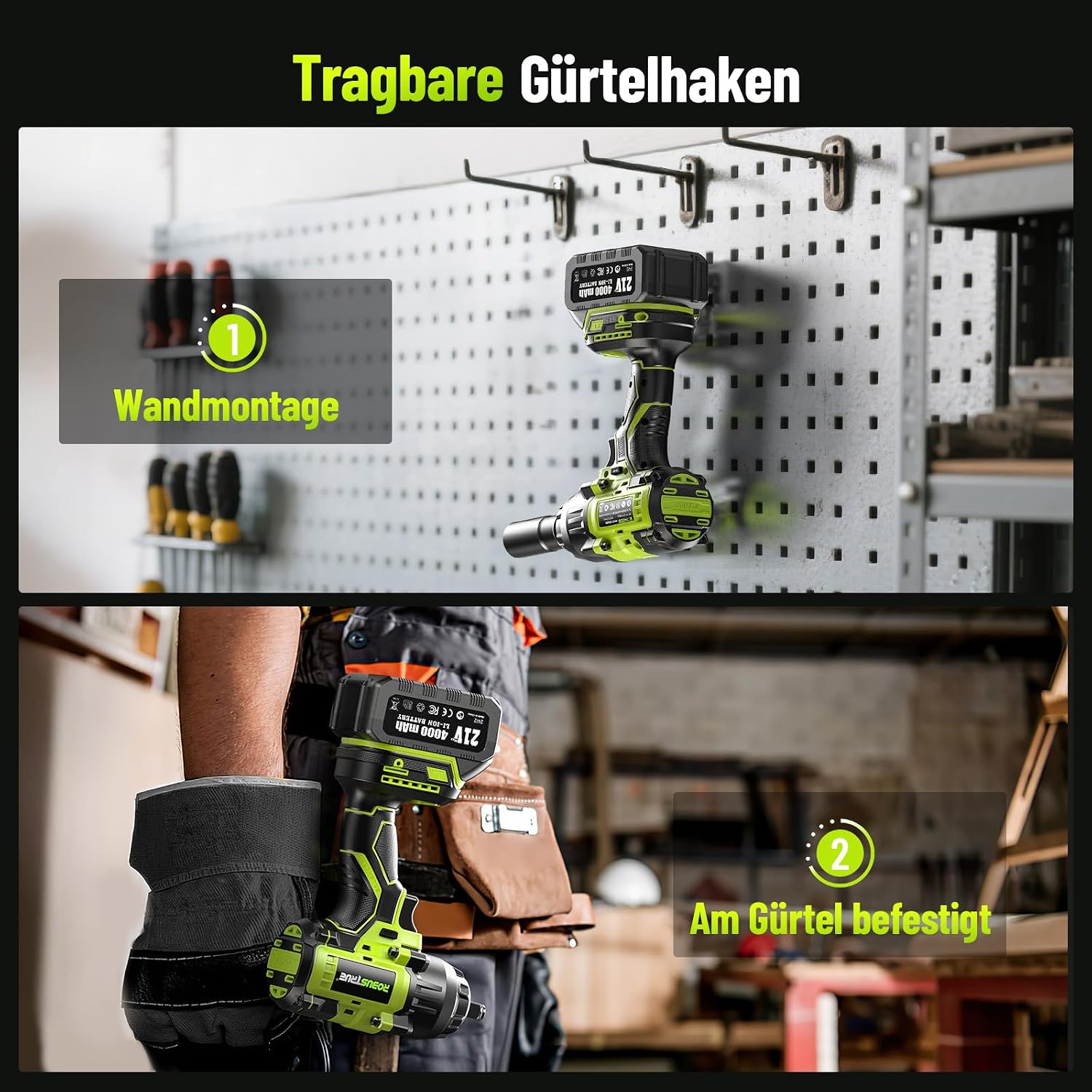 Thumbnail 6 de Robustrue 1/2 Zoll Akku-Schlagschrauber mit bis zu 1600 N·m – 2×4,0 Ah, Schnellladegerät und Zubehör