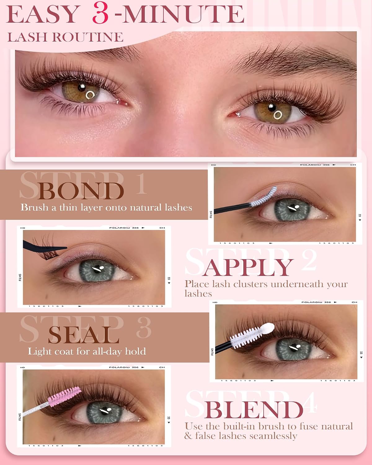 Detalle de Natural Brown Lash Clusters Kit (C Curl) DIY Wispy Eyelash Extensions 10–16mm with Brush