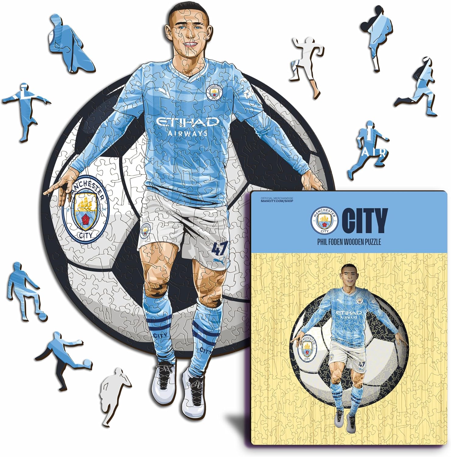 Thumbnail 5 de Iconic Puzzles – Manchester City Etihad Stadion: Offiziell lizenziertes Holzpuzzle, 150 Teile, nachhaltig