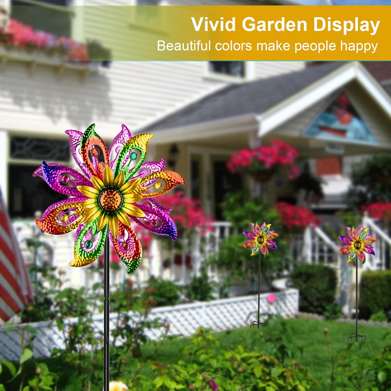 Thumbnail 2 de 360° Solar Wind Spinner with Lights Sunflower Garden Decor (60.63" H, 13.38" Dia)