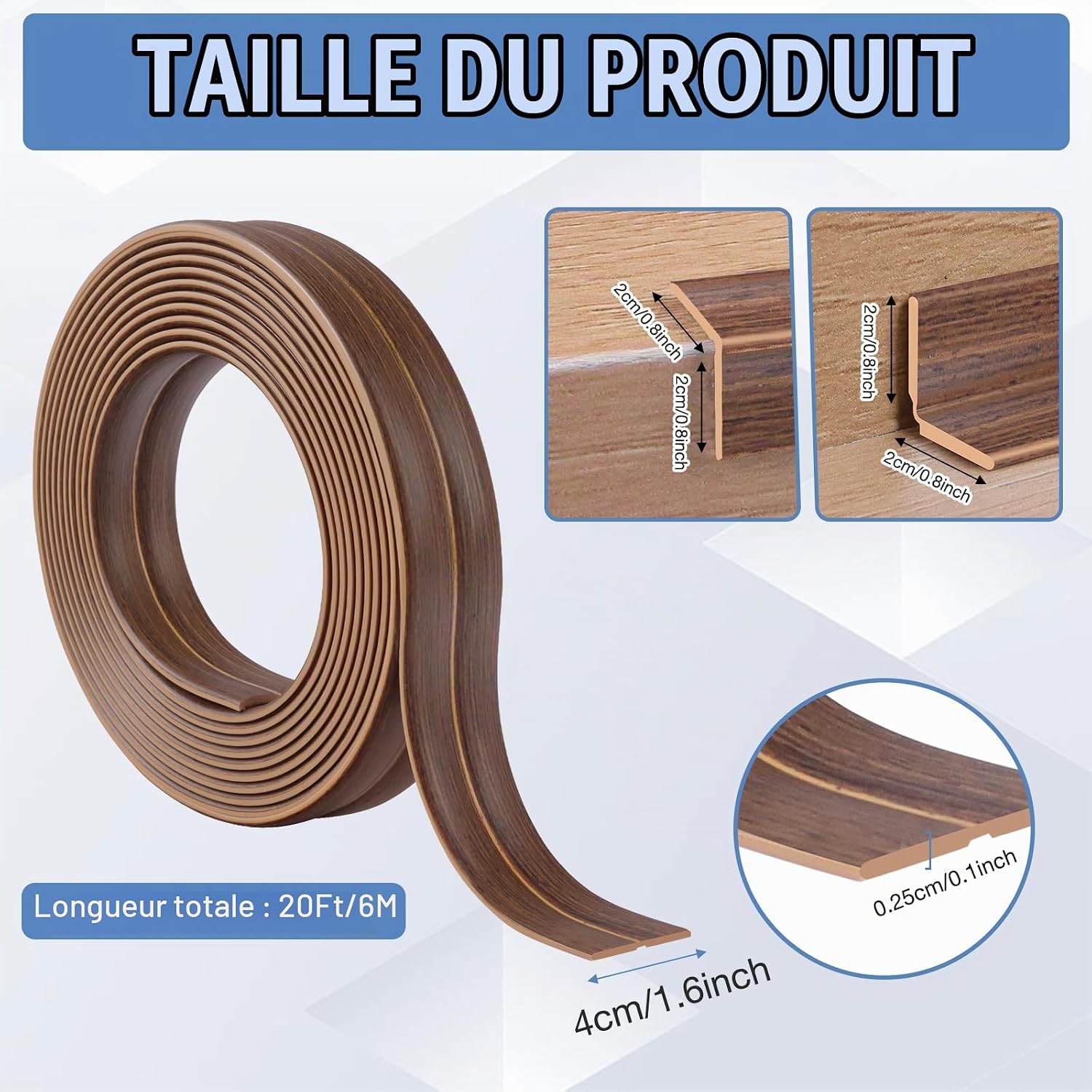 Detalle de XiangEStar zelfklevende PVC-hoeklijst, 6 m, bruine houtnerf