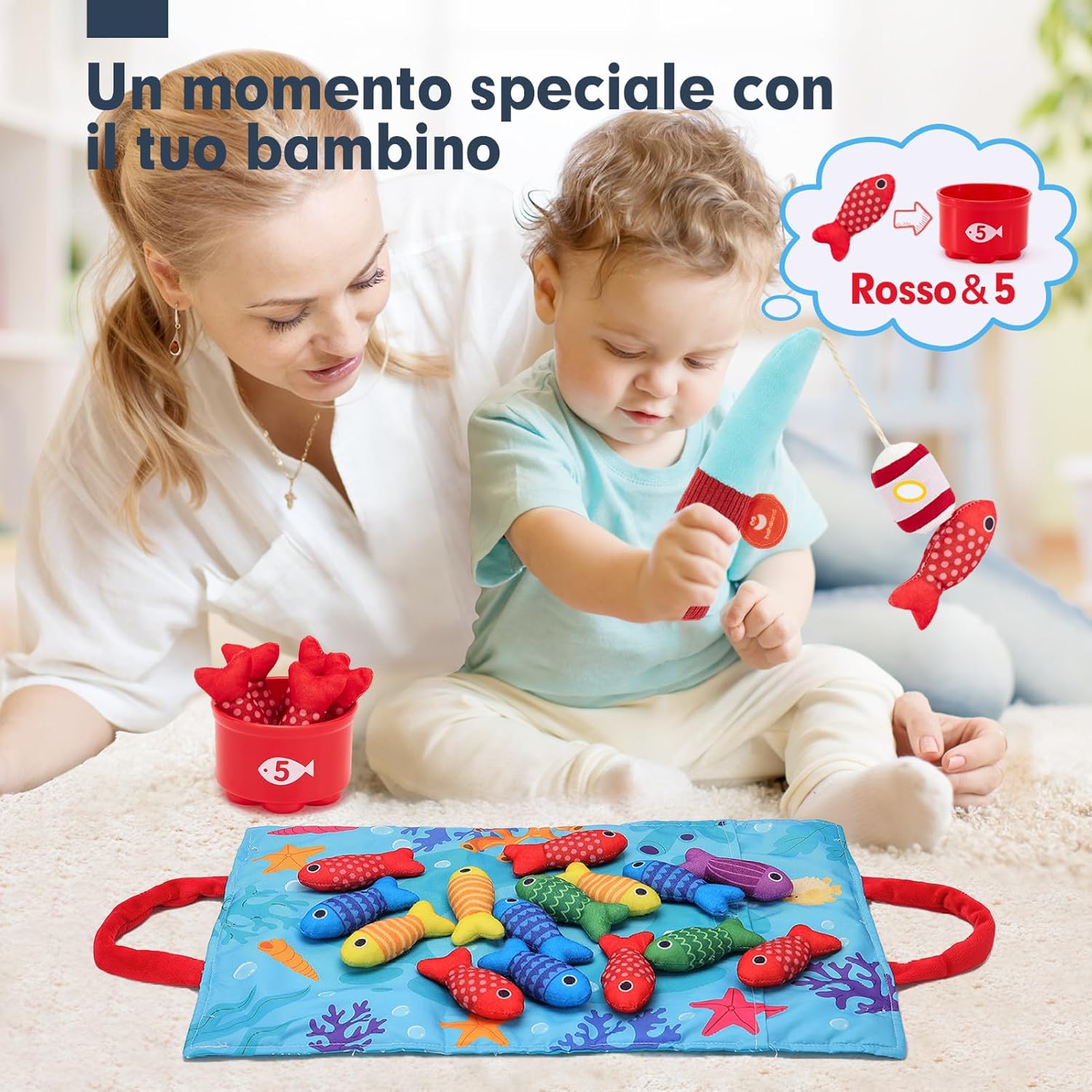 Detalle de Hahaland Giochi Bambini 1 Anno Montessori – 22 pezzi pesca morbido, educativo e sicuro