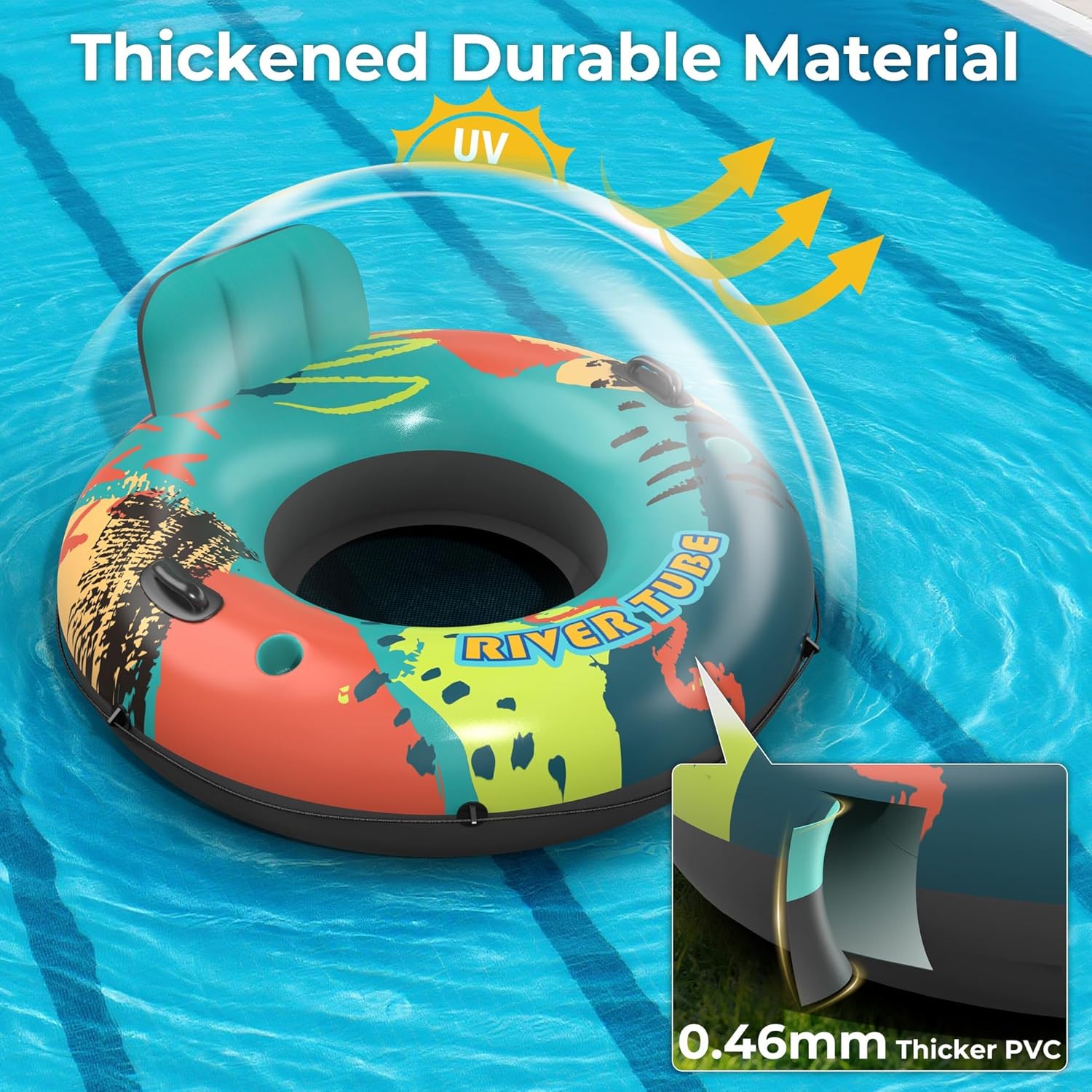 Detalle 2 de 53-Inch Heavy-Duty River Tube Float for Adults with Built-In Cup Holders and Ergonomic Backrest