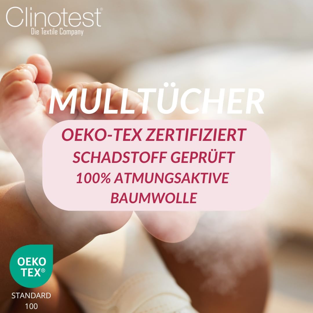 Thumbnail 3 de Clinotest Mullwindeln Spucktücher Baby Set – 10 Stück, 80×80 cm, 100% Baumwolle, Kochfest bis 95°C, Weiß