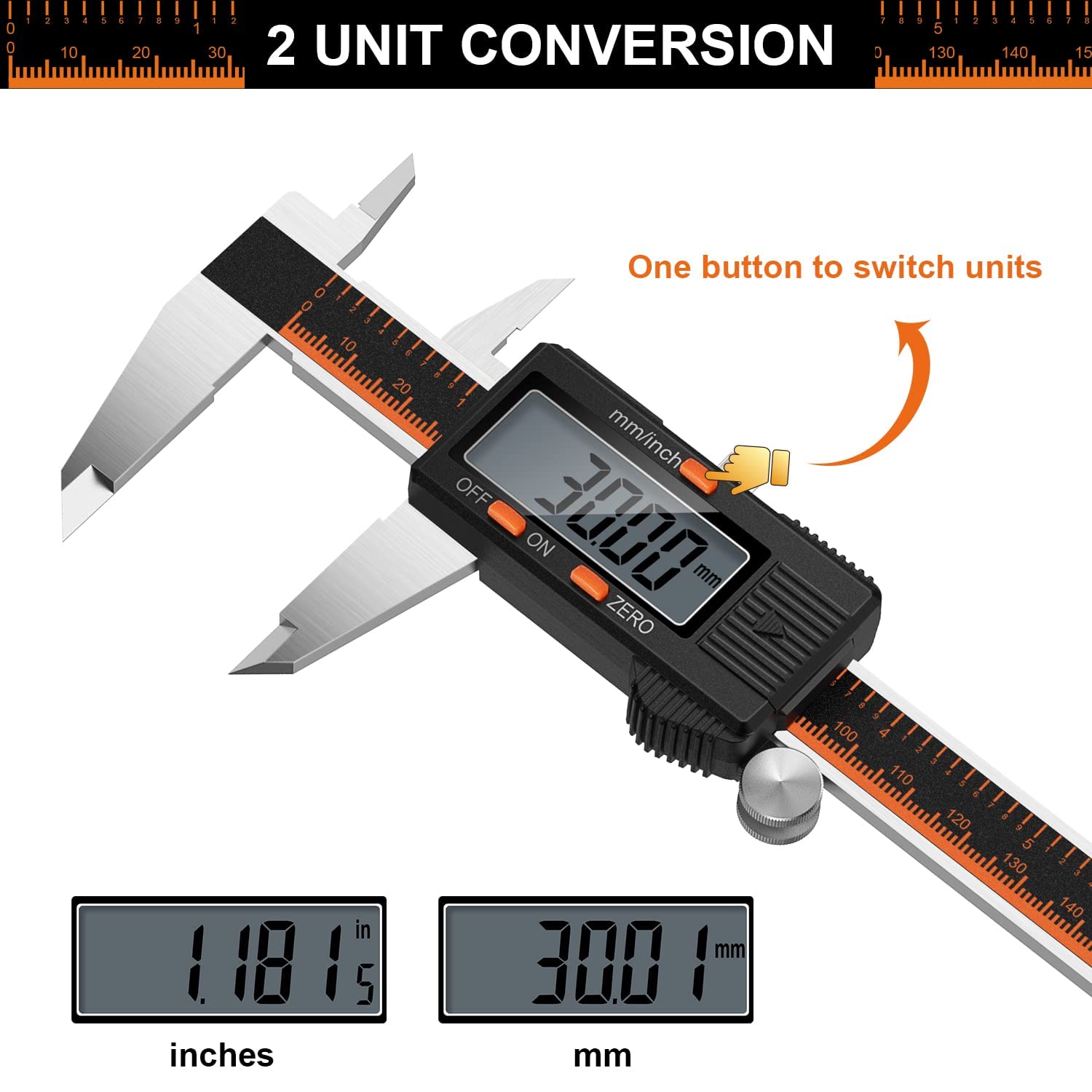 Thumbnail 2 de HARDELL Messschieber Digital 150 mm – Edelstahl, LCD Display, 4 Messmodi, mit 2 Batterien