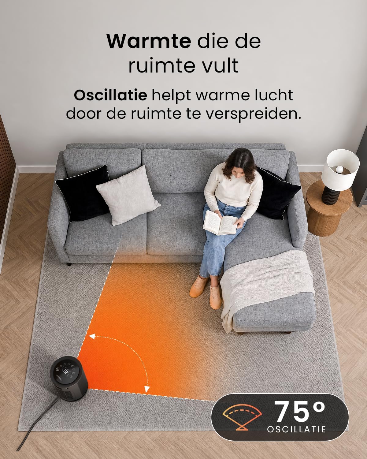 Detalle 1 de Pro Breeze PB-H-26B-EU keramische kachel 1800 W met 75° oscillatie