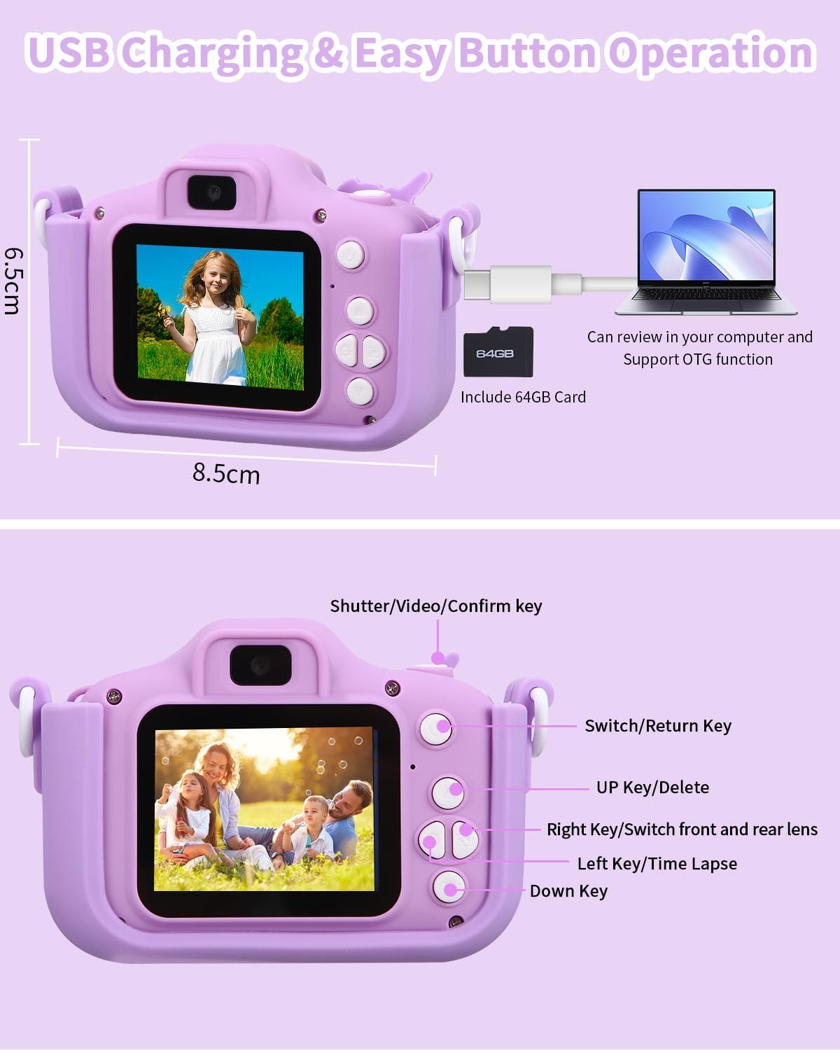 Thumbnail 6 de Azyvum Macchina Fotografica Bambini con schermo da 2” ricaricabile e scheda 64GB (1080P HD)