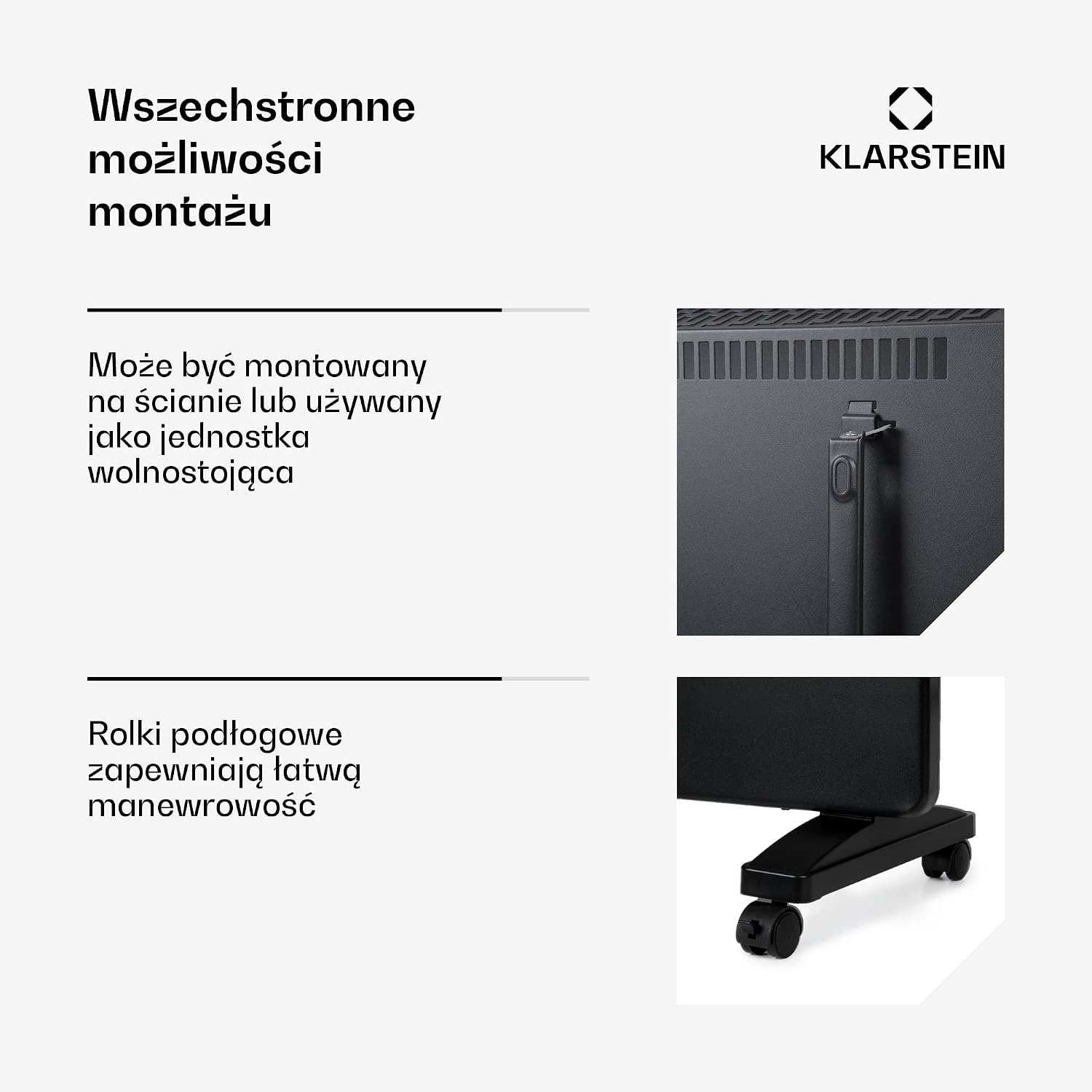 Detalle de Klarstein konwektor elektryczny 1500 W, sterowanie aplikacją i montaż na ścianie