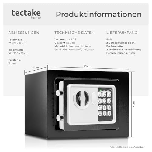 Detalle 2 de tectake Tresor für Zuhause: Elektronischer Safe mit Doppelbolzenverschluss, LED-Anzeige und zwei Öffnungsoptionen