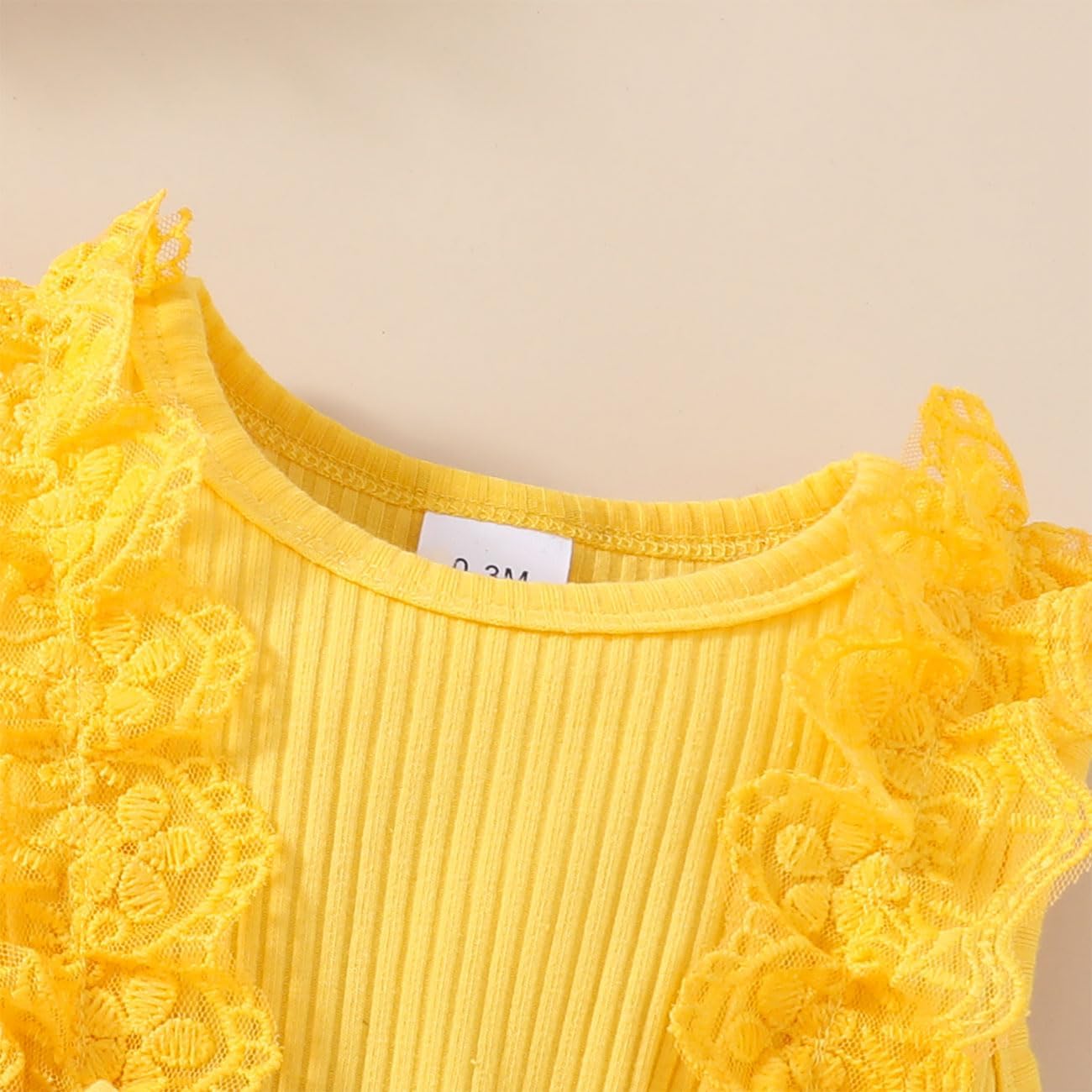 Detalle 2 de HEOXIN Babykleidung Kleid Mädchen – Spitzenkleid mit Druckknopf im Schritt, Stirnband & Schleife, 0–18 Monate