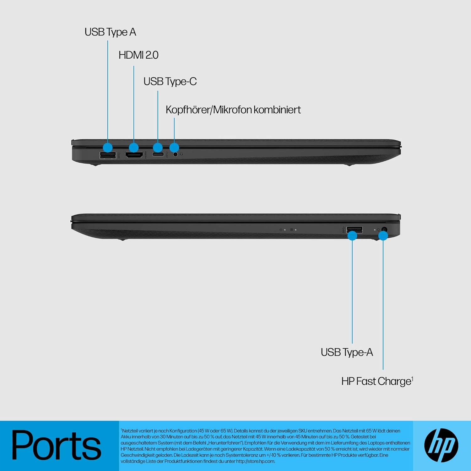 Thumbnail 1 de HP Laptop mit 17,3" FHD-Display, Ryzen 5 7520U, 8 GB DDR5, 512 GB SSD und Windows 11 (QWERTZ) – Schwarz inkl. 25 GB Dropbox