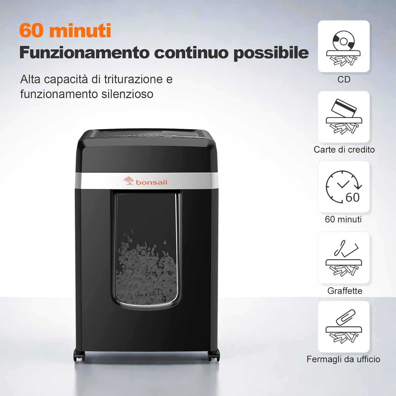 Detalle de Bonsaii C291-A Distruggidocumenti P-4 Micro-Cut: affidabile per grandi volumi, cestino da 31 L