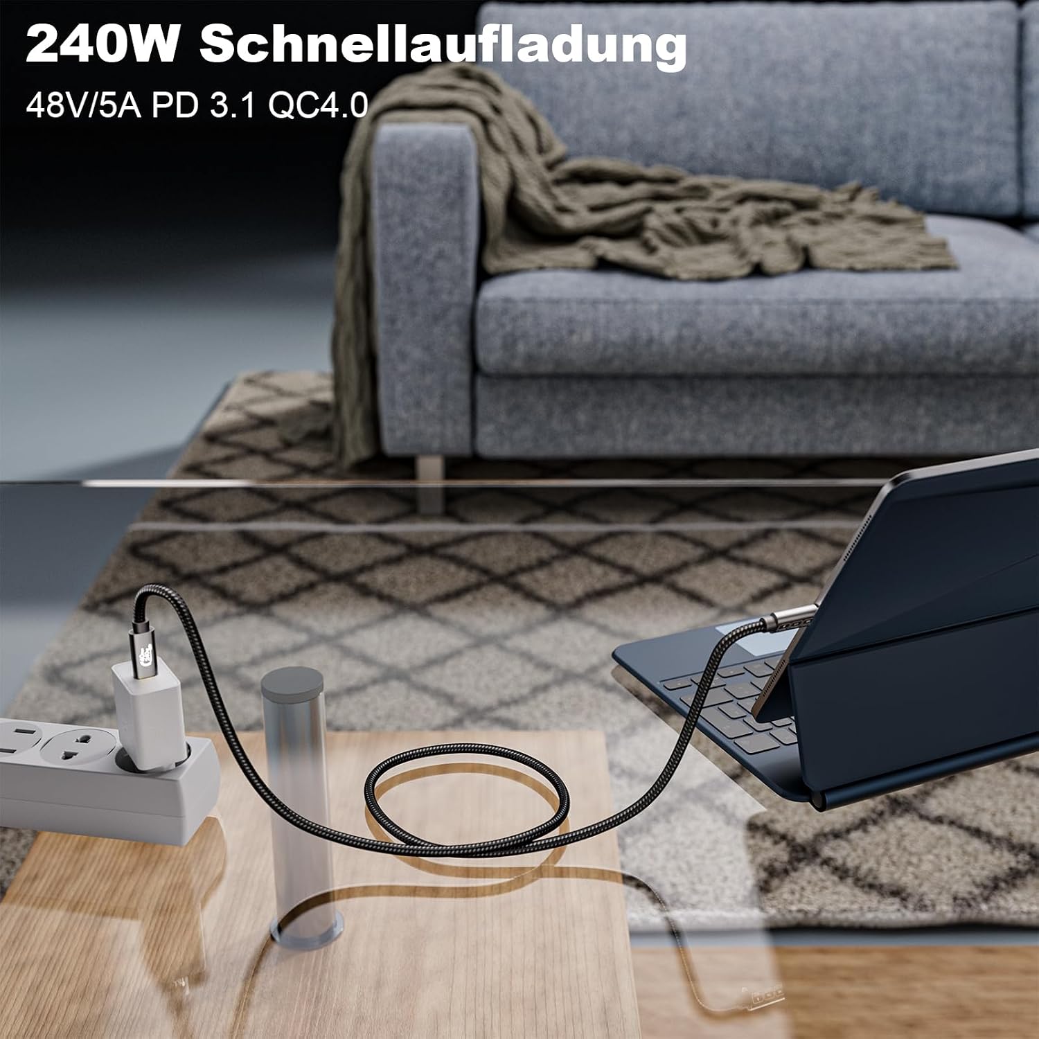 Detalle de EUDOBEL USB4 Kabel mit Thunderbolt 4, 2 m – 8K@60Hz, 4K@144Hz, 240W PD3.1, 40 Gbps