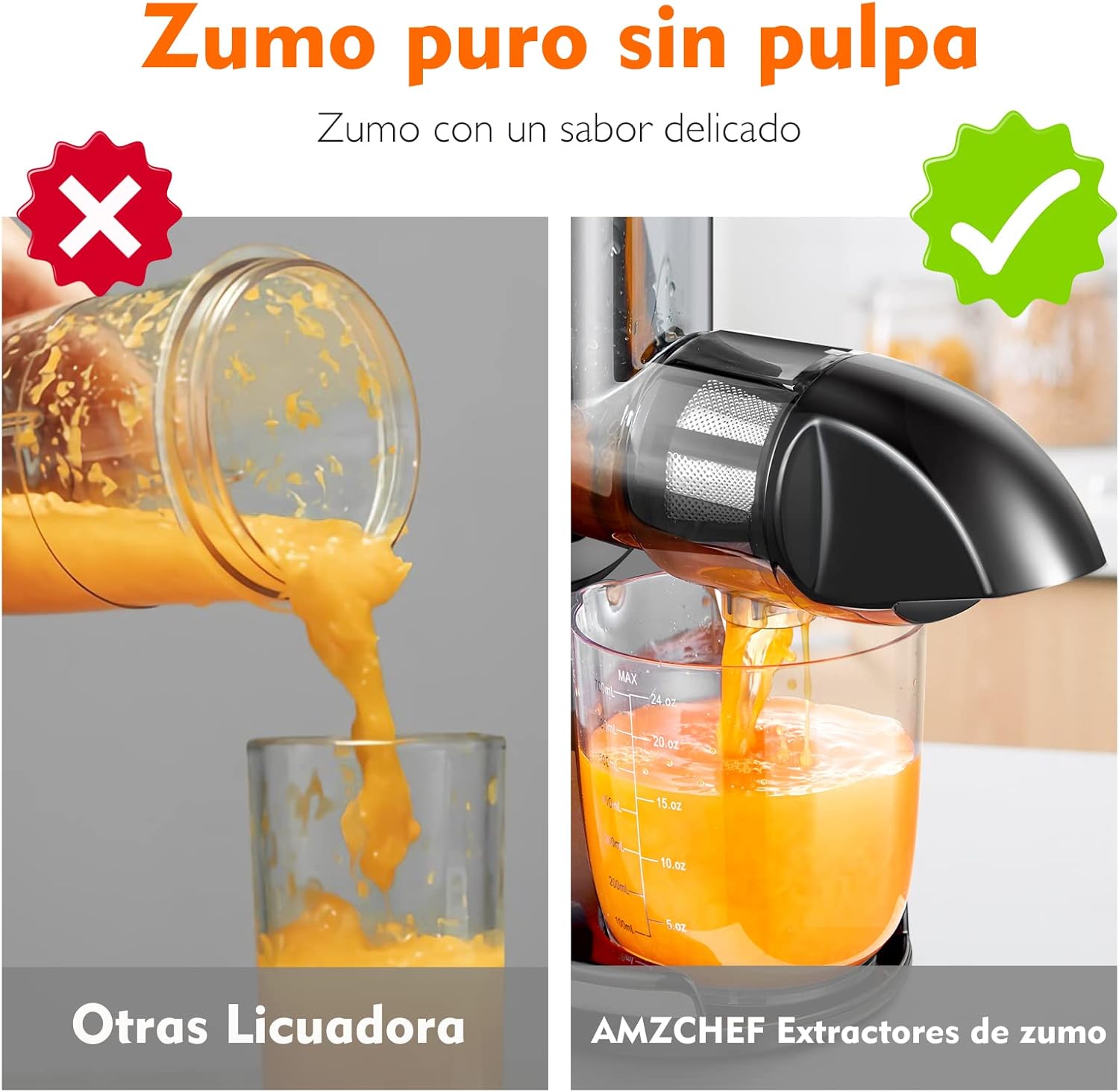 Thumbnail 4 de AMZCHEF Licuadora prensado en frío 🥤 Extractor de zumos y verduras