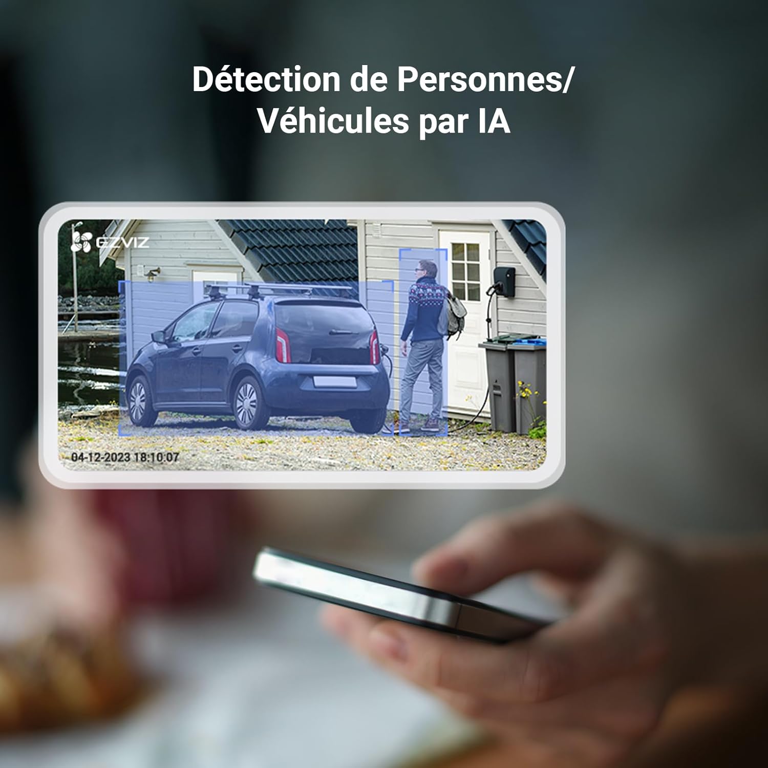 Detalle de EZVIZ CB3 2K: Caméra de surveillance extérieure sans fil avec batteries rechargeables et détection IA