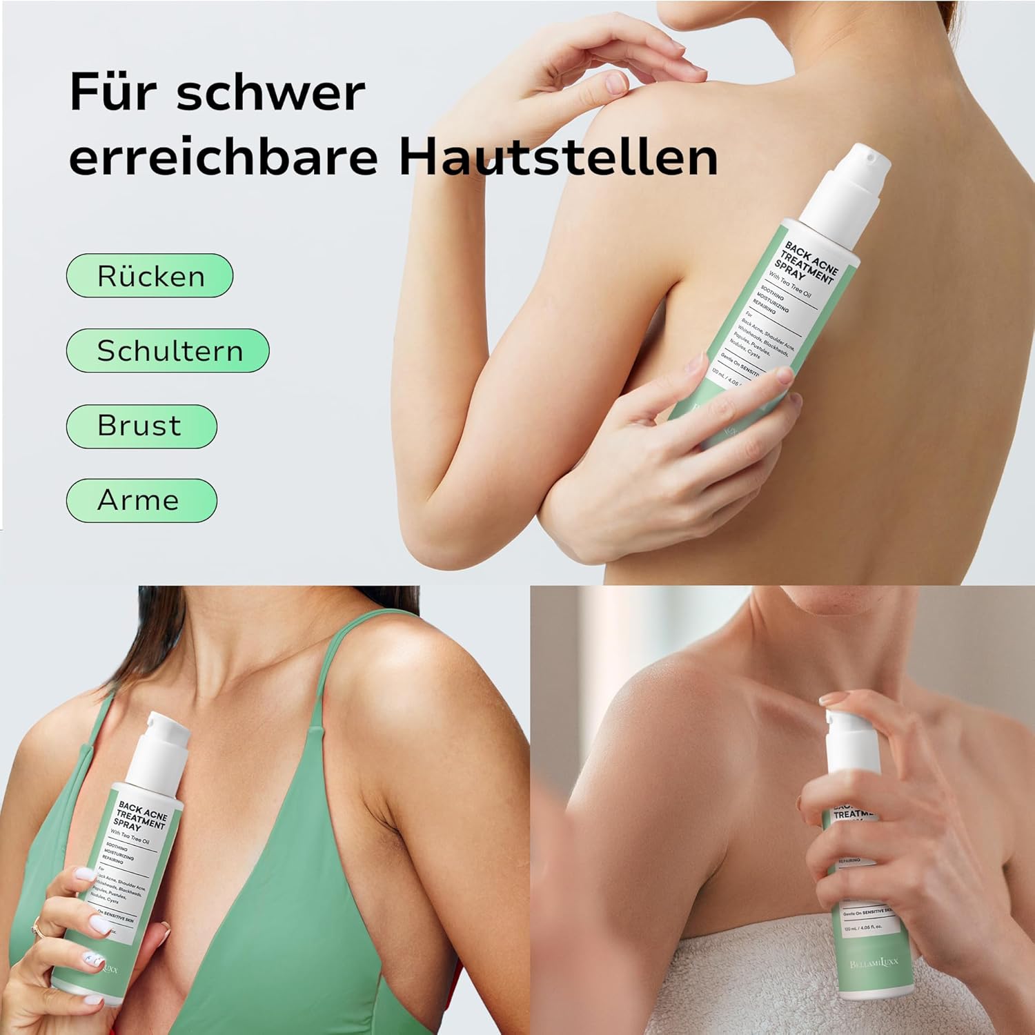 Thumbnail 3 de BellamiLuxx Rücken- & Körper Akne Spray mit 2% Salicylsäure & Teebaumöl – Aknespray für Rücken, Brust & Schultern