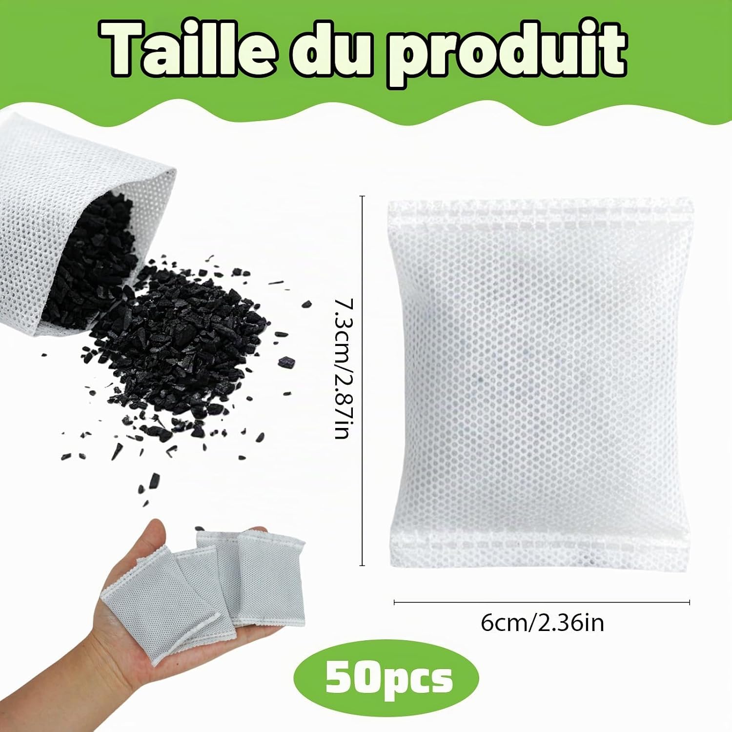 Detalle 2 de GVTCO 50 actievekoolzakjes van 10 g voor natuurlijke geurabsorptie
