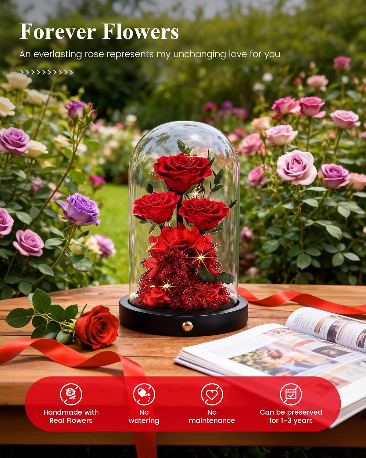 Detalle de Agrul Valentines Day Flowers Forever Preserved Roses 2–3 yrs 🌹