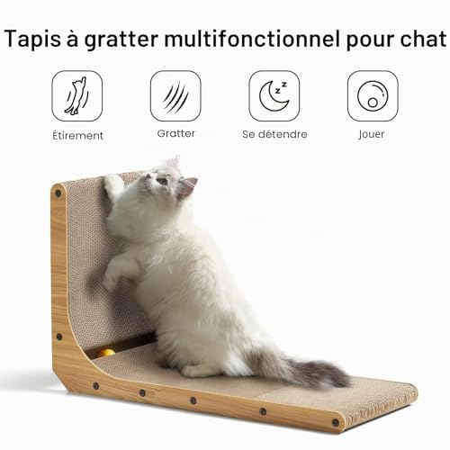 Thumbnail 1 de FUKUMARU Griffoir pour Chat en Forme de L – Tapis à Griffer en Carton (68 x 42 x 29 cm, 4 cm d’épaisseur)