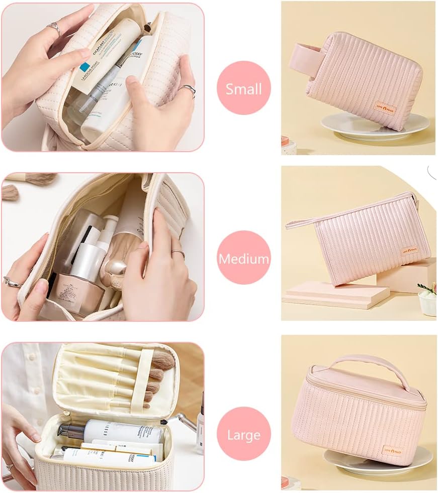 Thumbnail 1 de Linpr Makeup Bag 3 Pcs Set: PU Striped Leather Toiletry Bags for Travel (Light Green)