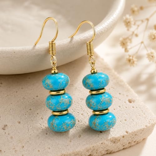 Thumbnail 2 de Gempires Natural Gemstone Rondelle Bead Earrings, Turquoise