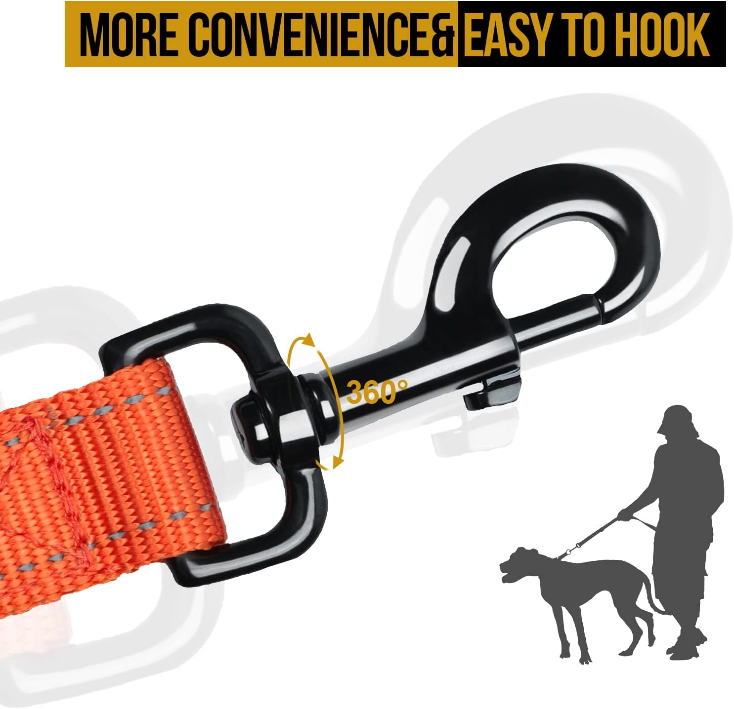 Detalle 2 de OneTigris Laisse pour chien sans tirage – 1,8 m, nylon 1000D, 2 poignées (orange)