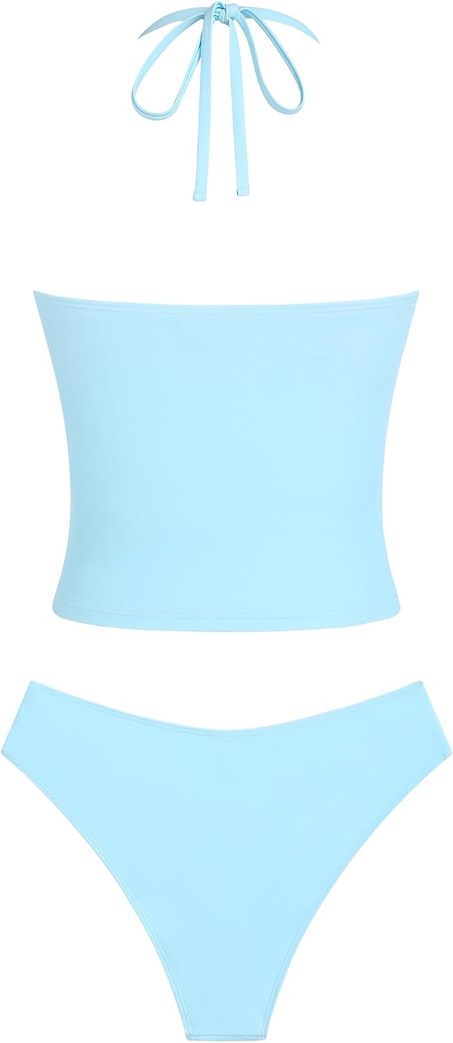 Thumbnail 5 de ZAFUL Women's Floral Tankini Swimsuits – Halter Neck with Tummy Control, Striped Two-Piece Bathing Suit
