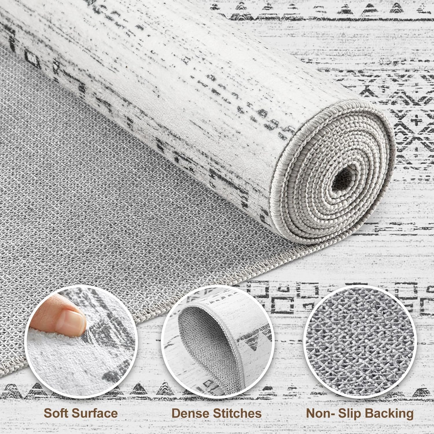 Thumbnail 2 de Nakagishi 9x12 Area Rug: Washable Boho Grey, Non-Slip, Stain-Resistant