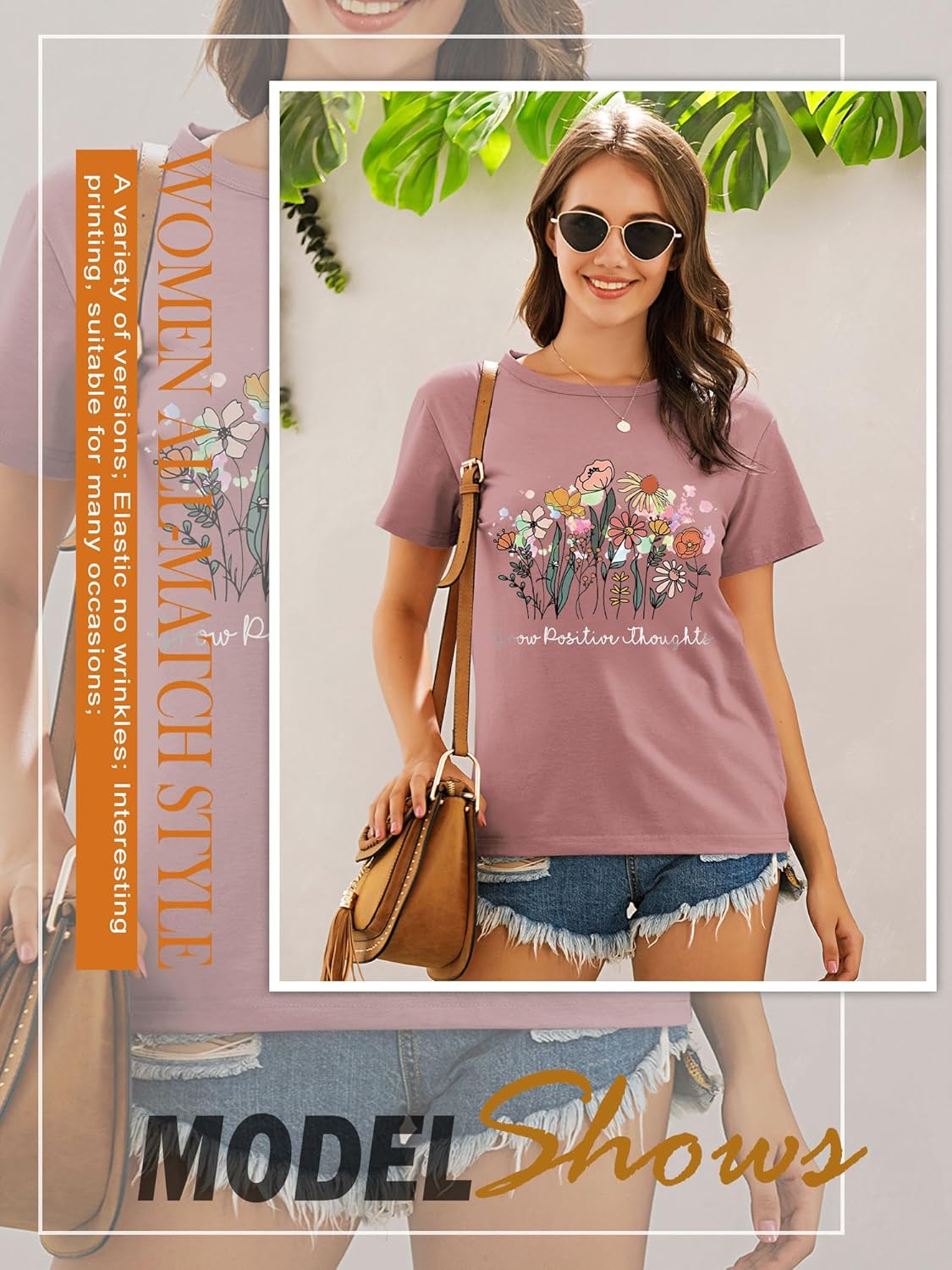Detalle de WIEIYM Women Flower T-Shirt – Floral Graphic Casual Tee