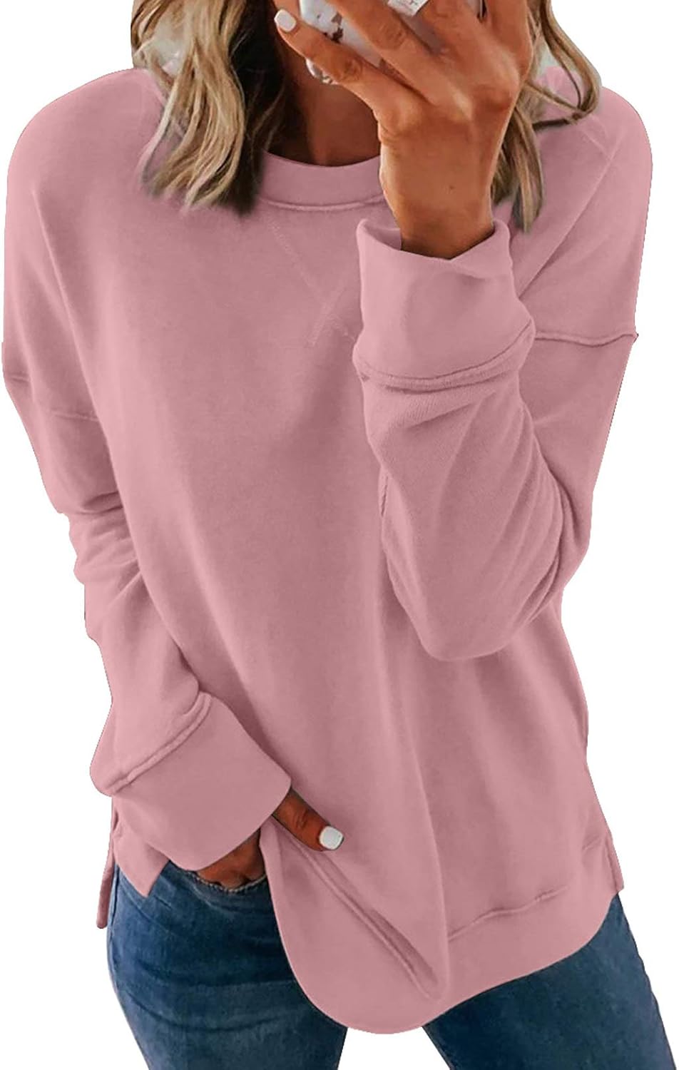 Thumbnail 6 de Dokotoo Women’s Casual Crew Neck Sweatshirt with Relaxed Fit & Side Splits