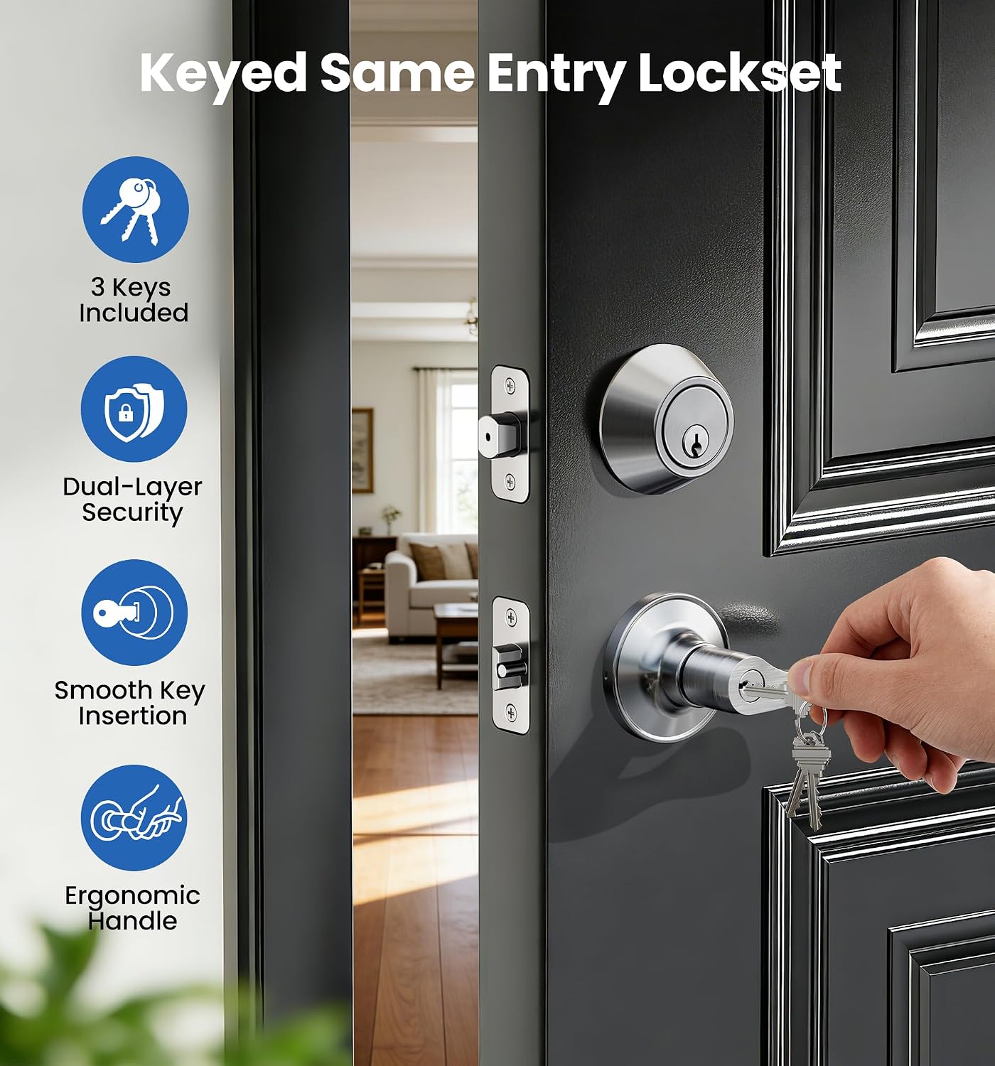 Detalle 2 de Veise Front Door Handle Lock Set Satin Nickel