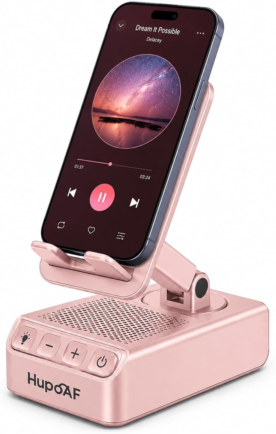 Hupoaf Adjustable Cell Phone Stand with Wireless Induction Bluetooth Speaker and RGB Ambient Lighting