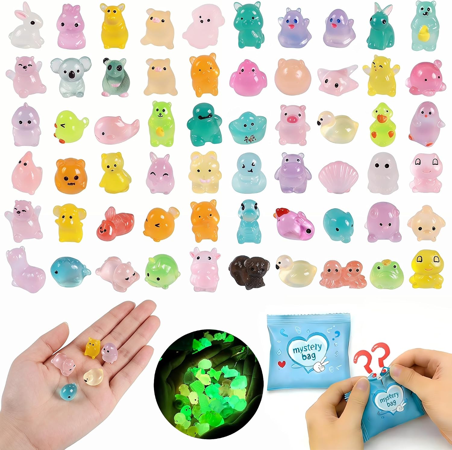 Detalle de Eichopmen YGSZDW-MD-100 Glow-in-the-Dark Mini Resin Animals, 100-Piece Set