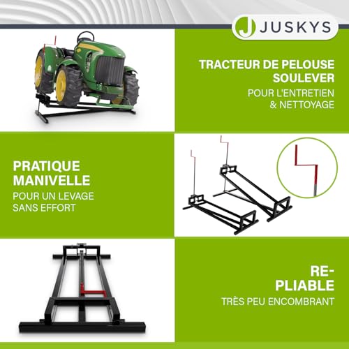 Thumbnail 2 de Lève-tondeuse Juskys 400 kg, plateau inclinable jusqu'à 45° – accessoire robuste pour autoportées et tracteurs tondeuses