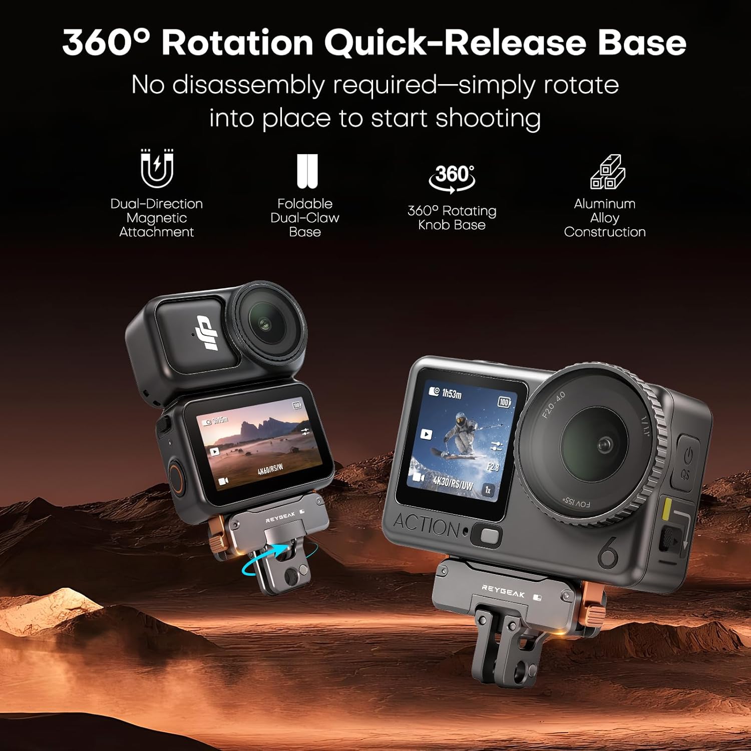 Thumbnail 1 de REYGEAK Supporto magnetico in alluminio girevole 360° per DJI Action 6 / OSMO Nano / Action 5-4-3