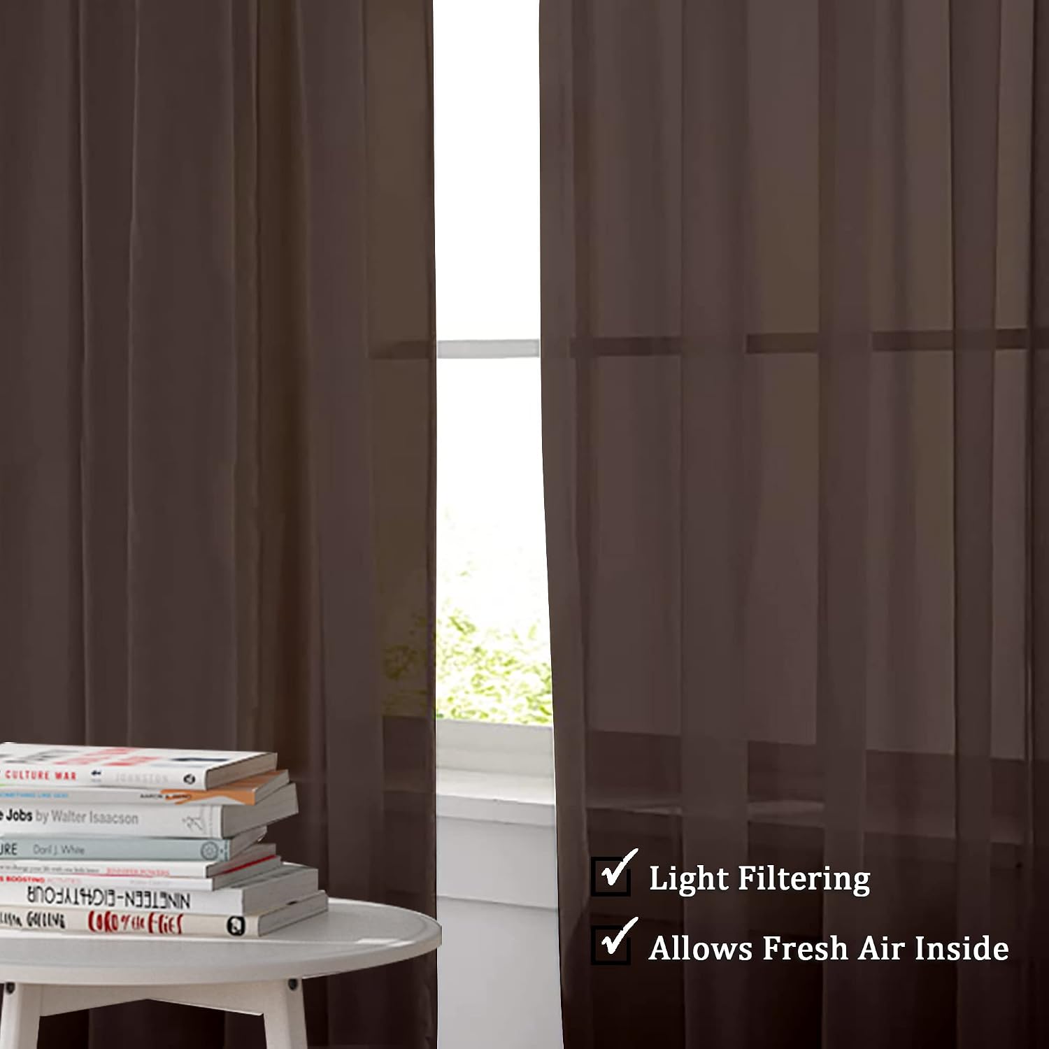 Detalle de OWENIE Sheer Chocolate Curtains 84" length 🪟