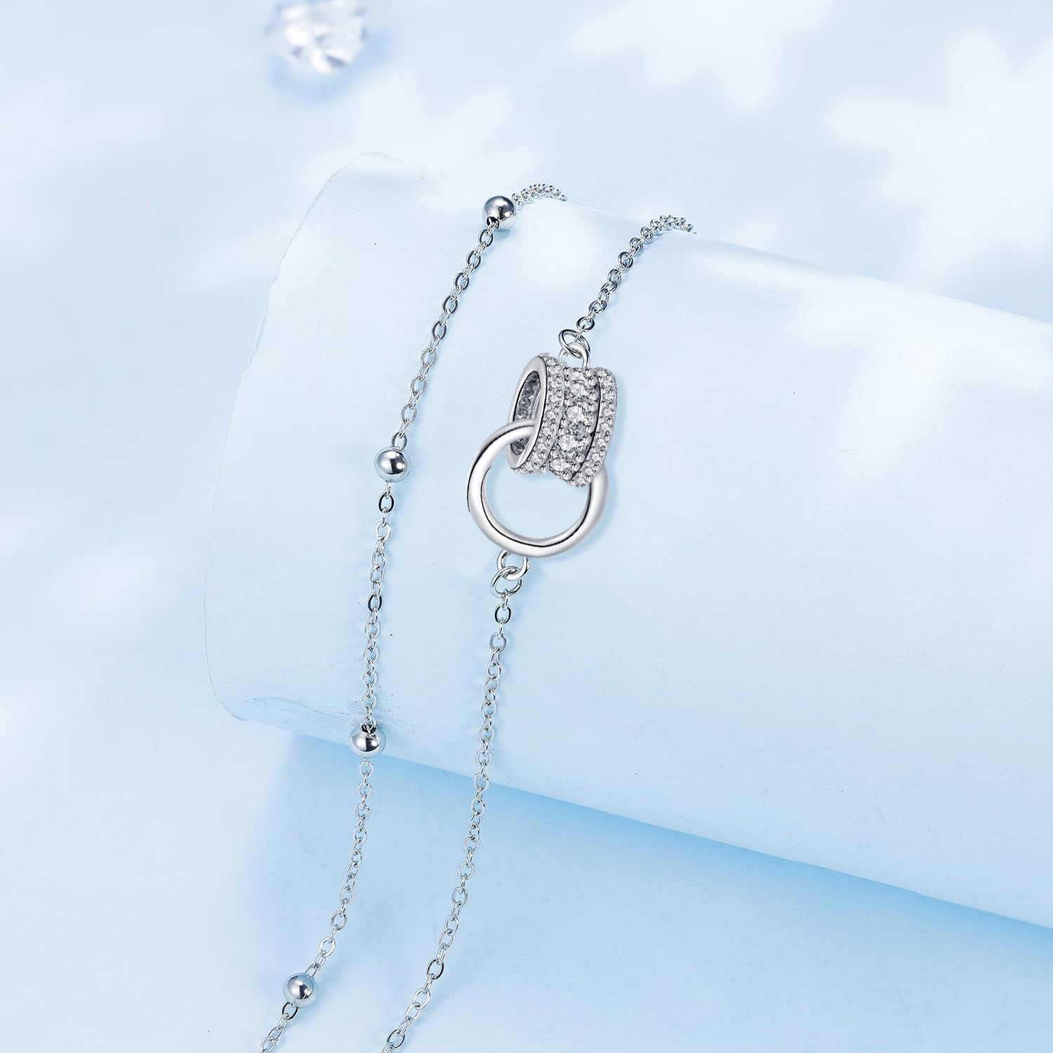 Detalle de Bracelet argent 925 Arrebol, double chaîne 20 cm