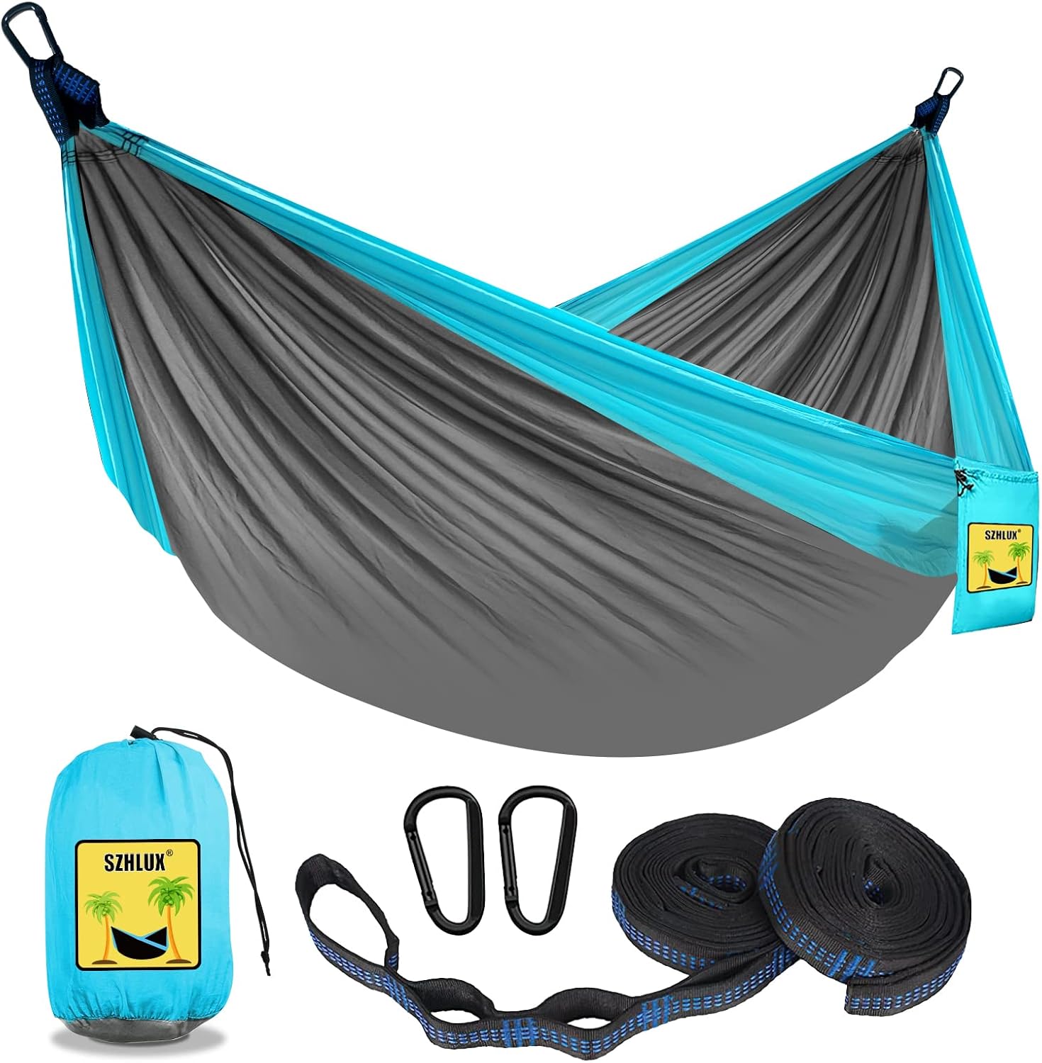 Detalle de SZHLUX Camping Hammock Double & Single Portable Hammocks with 2 Tree Straps and Attached Carry Bag