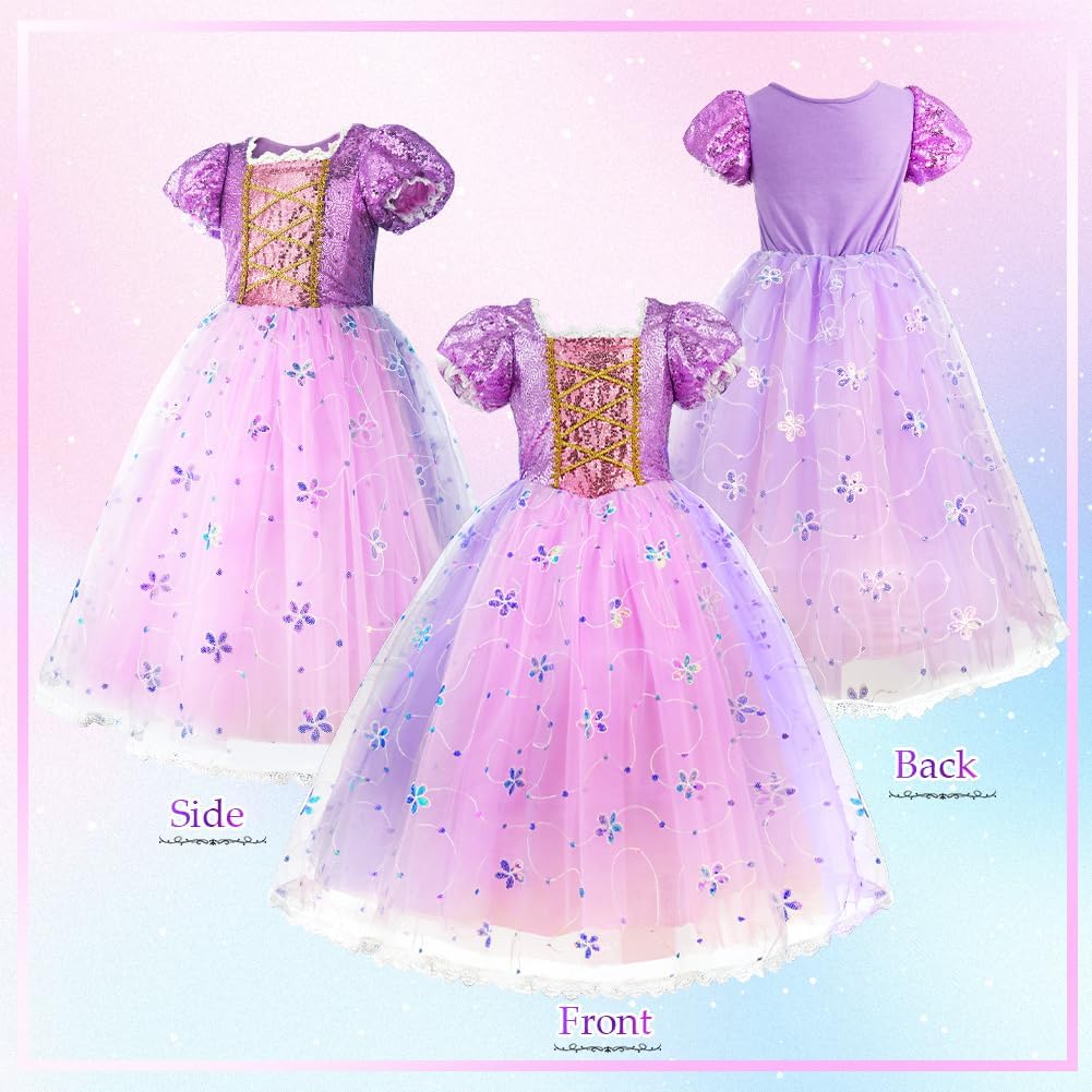 Thumbnail 6 de AOOWU Prinzessin Kleid für Mädchen „Rapunzel“ (lila) inkl. Krone, Perücke & Zauberstab – Karneval, Halloween, Geburtstag