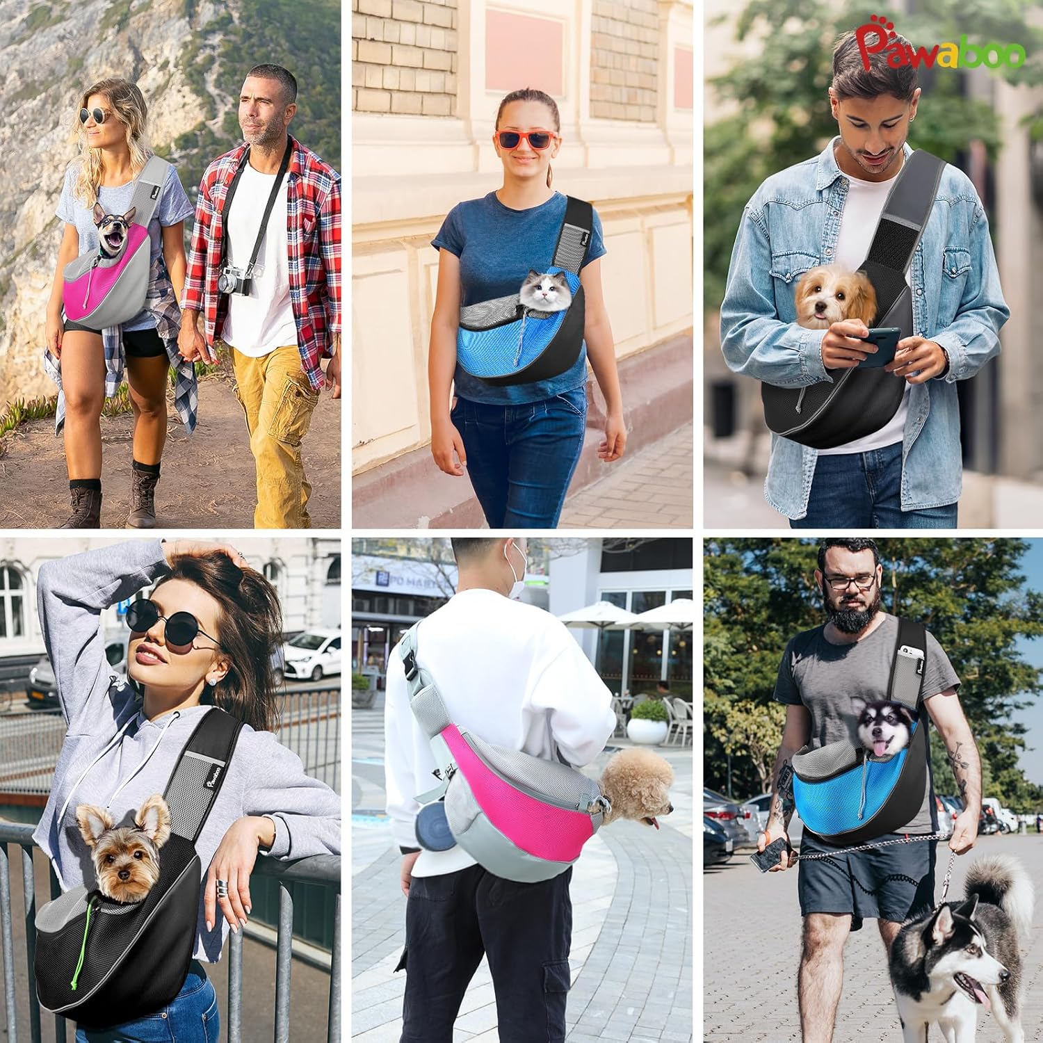 Thumbnail 6 de Pawaboo Pet Dog Sling Carrier (Dark Gray+Black) – Hand-Free Drawstring Crossbody Satchel, Small